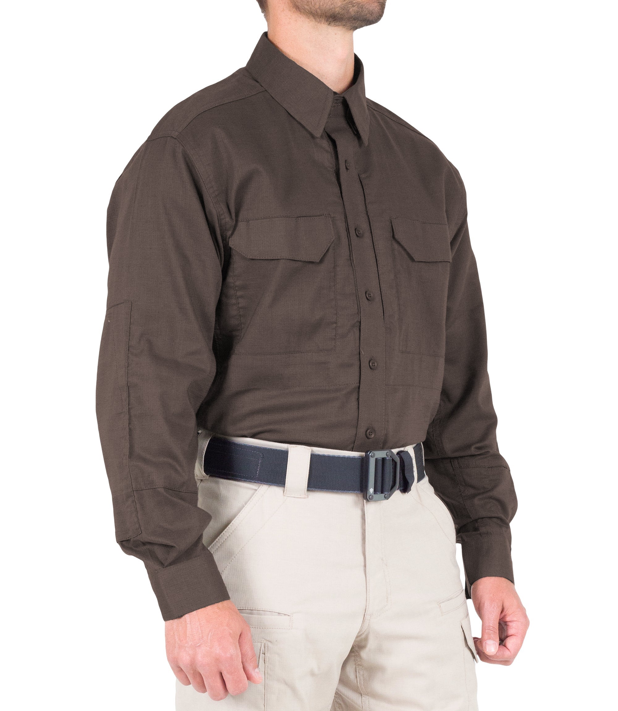 Side of Men's V2 Tactical Long Sleeve Shirt in Kodiak Brown |color_kodiak brown