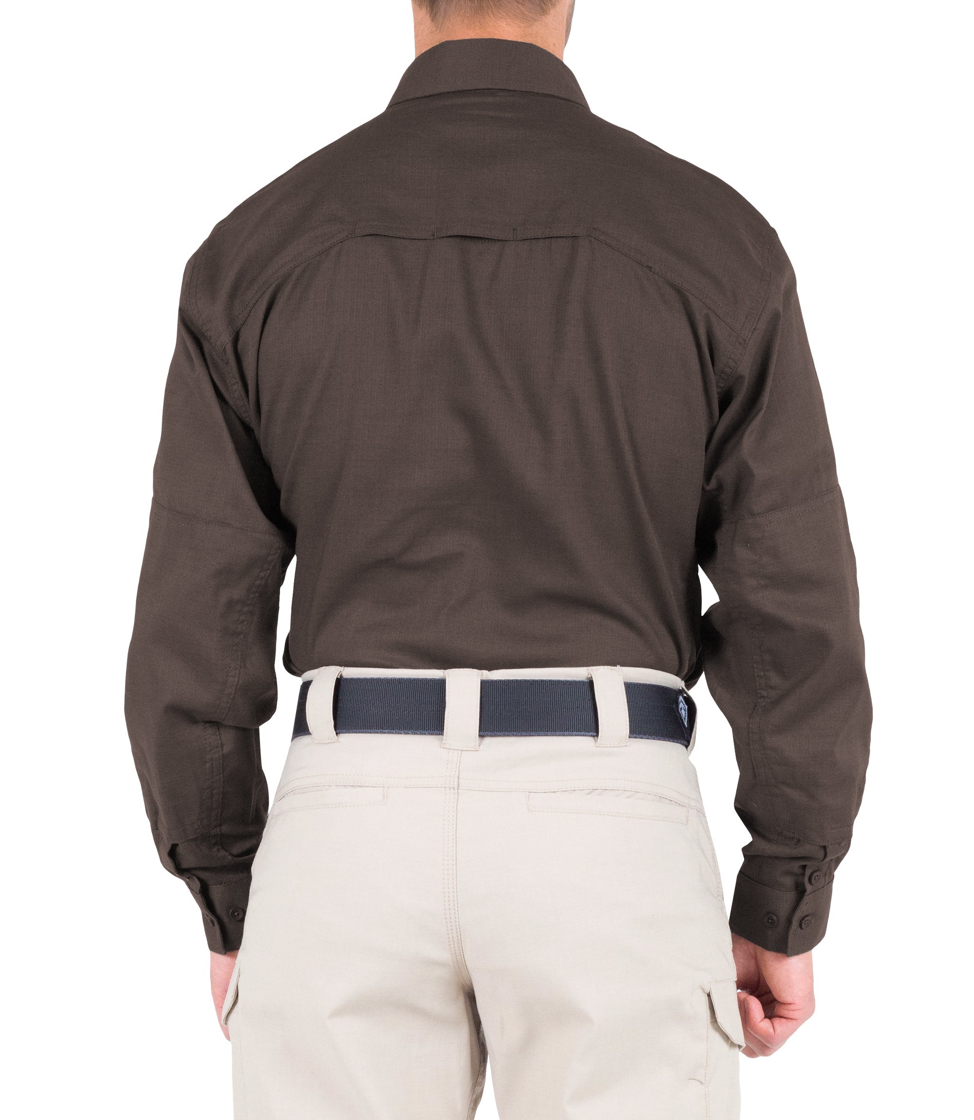 Back of Men's V2 Tactical Long Sleeve Shirt in Kodiak Brown |color_kodiak brown