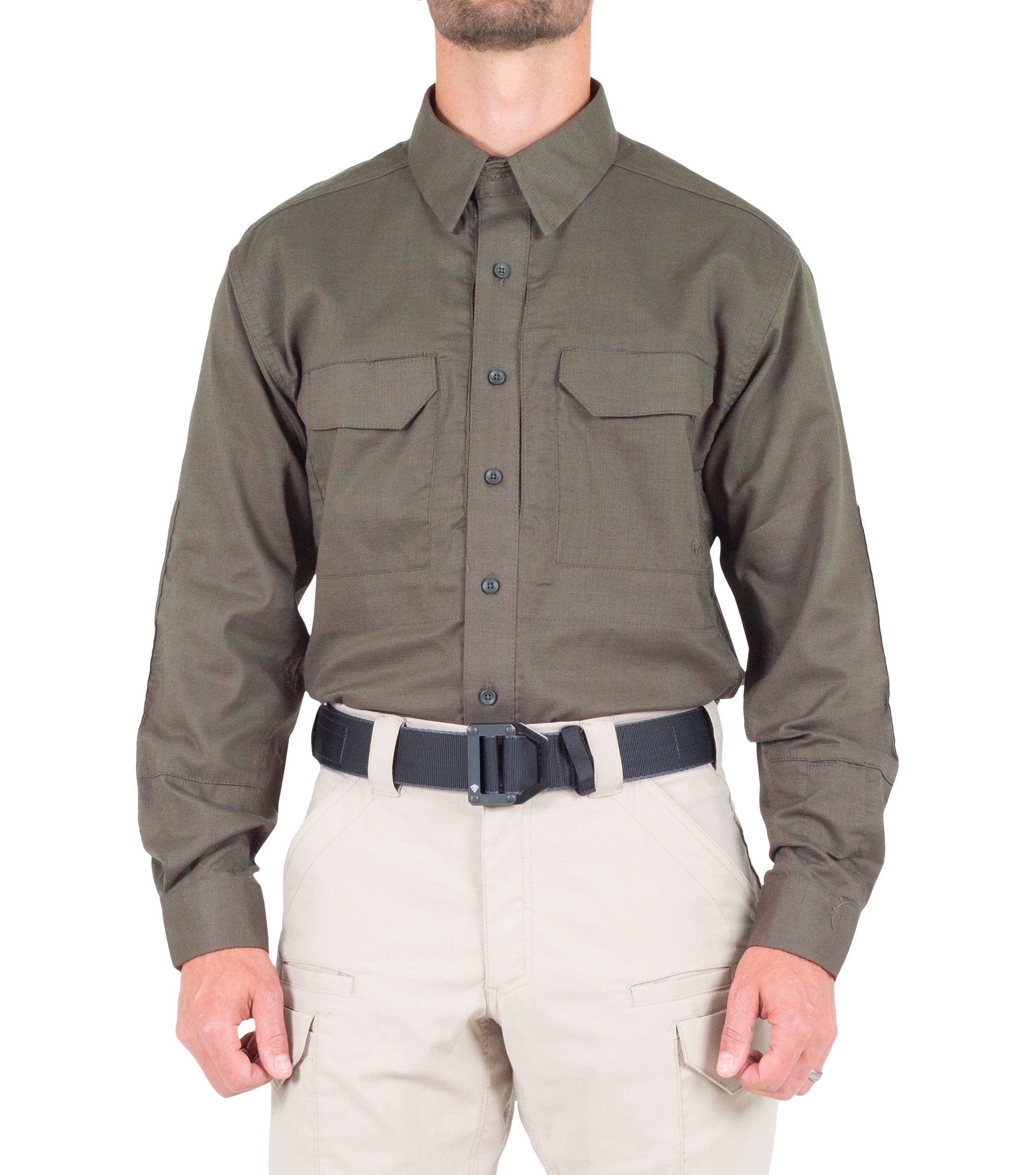Front of Men's V2 Tactical Long Sleeve Shirt in Ranger Green |color_ranger green