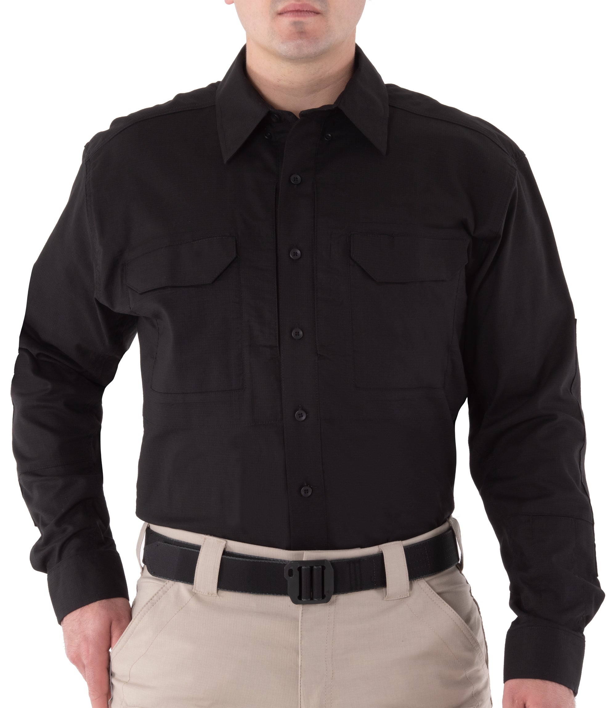 Front of Men's V2 Tactical Long Sleeve Shirt in Black |color_black