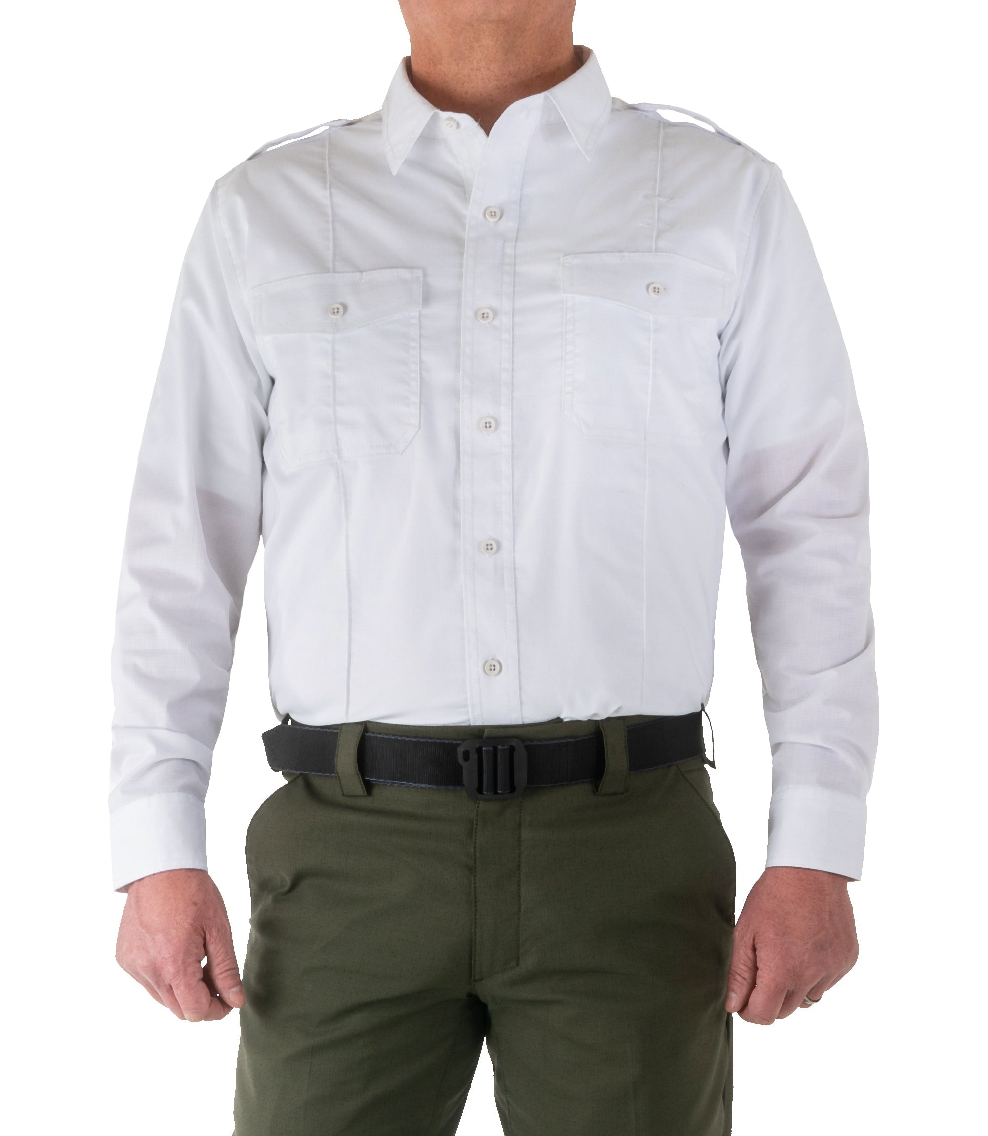 Front of Men's Pro Duty Uniform Shirt in White |color_white