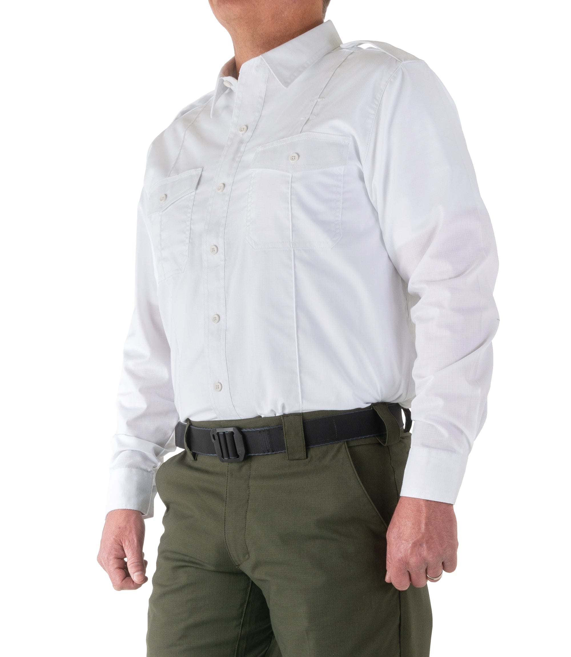 Side of Men's Pro Duty Uniform Shirt in White |color_white
