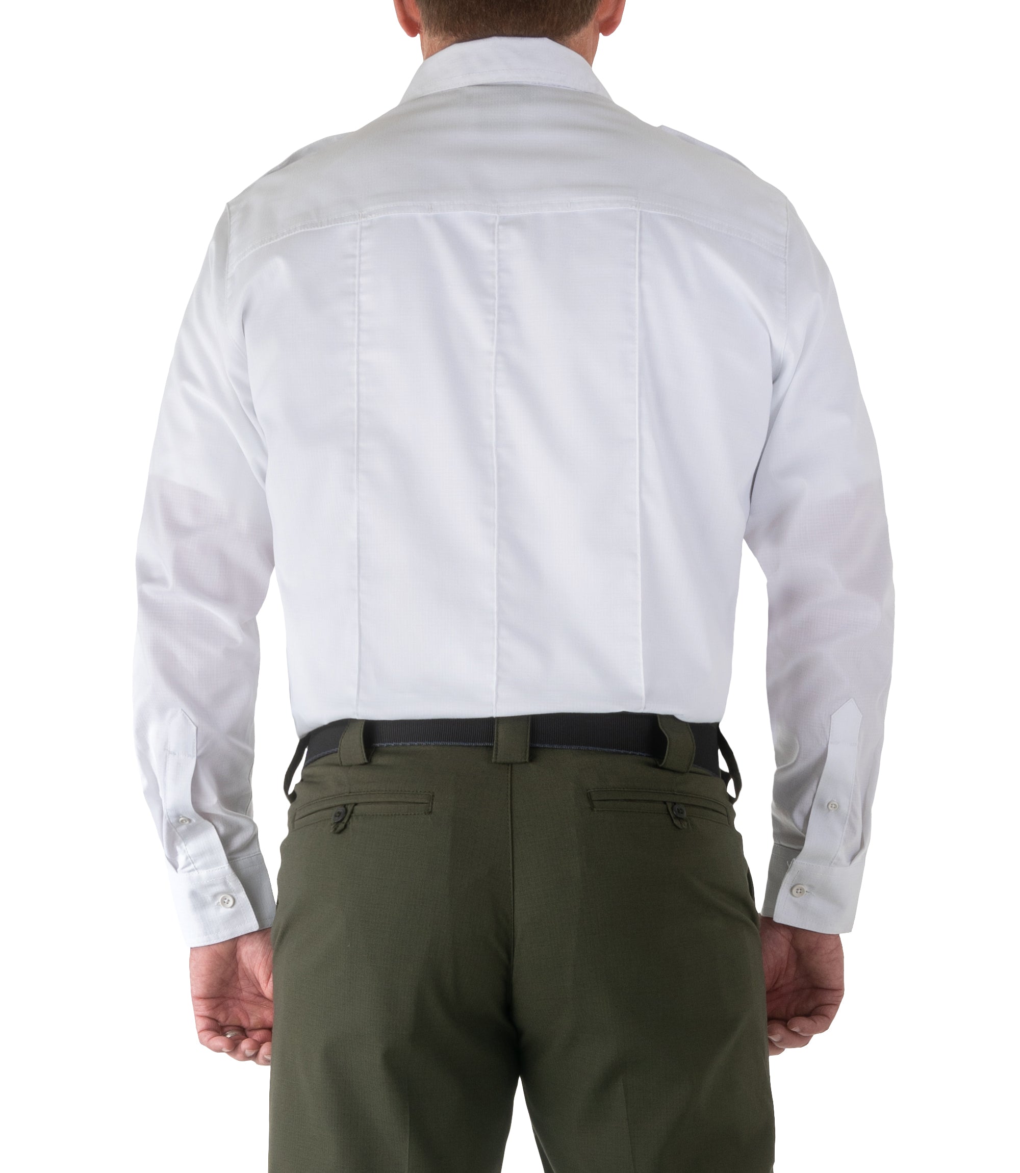 Back of Men's Pro Duty Uniform Shirt in White |color_white