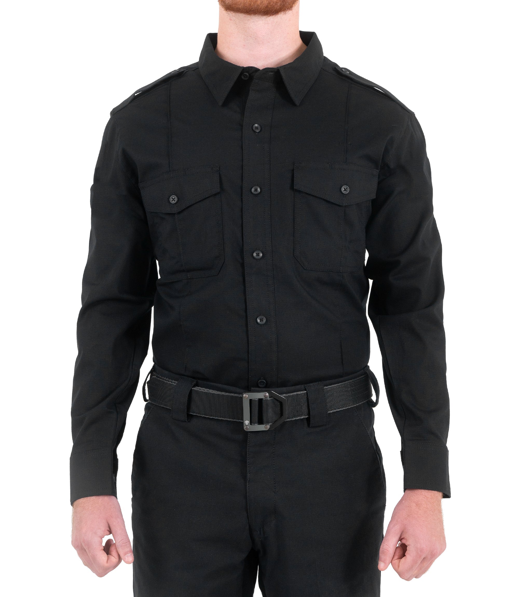 Front of Men's Pro Duty Uniform Shirt in Black |color_black