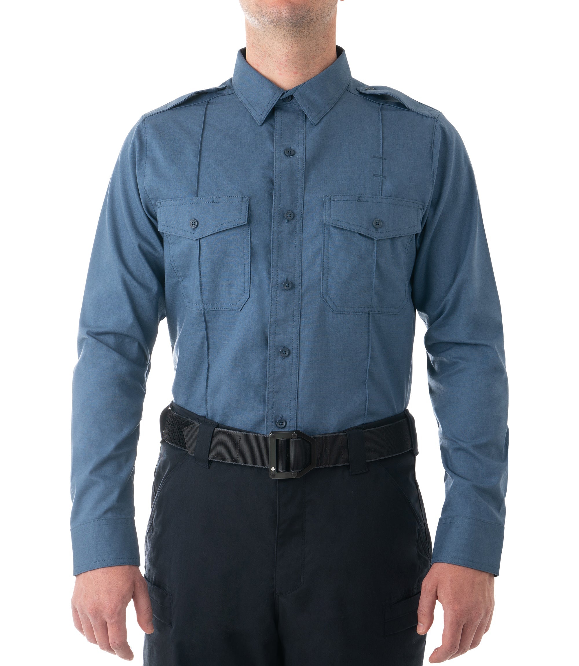 Front of Men's Pro Duty Uniform Shirt in French Blue |color_french blue