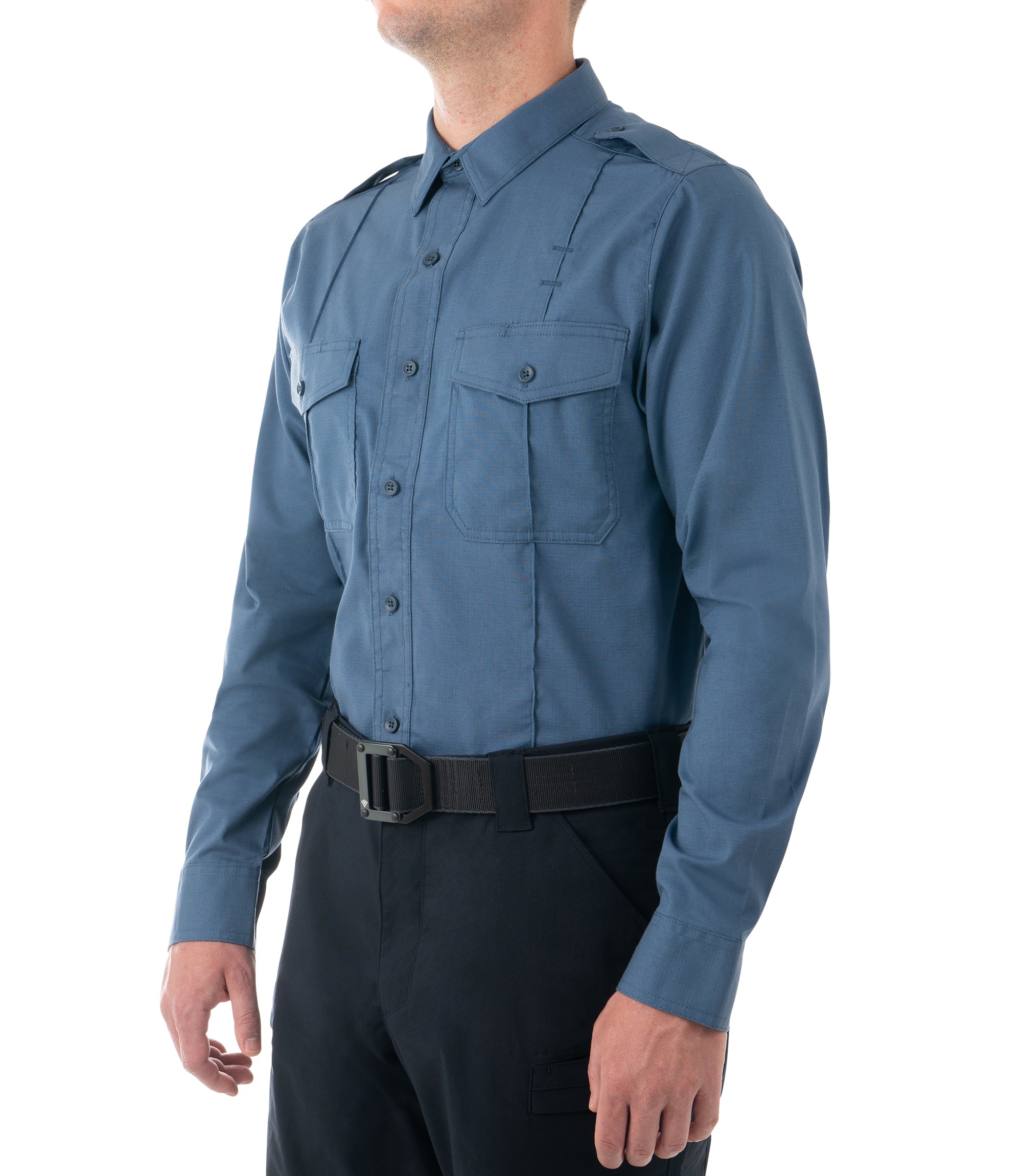 Side of Men's Pro Duty Uniform Shirt in French Blue |color_french blue