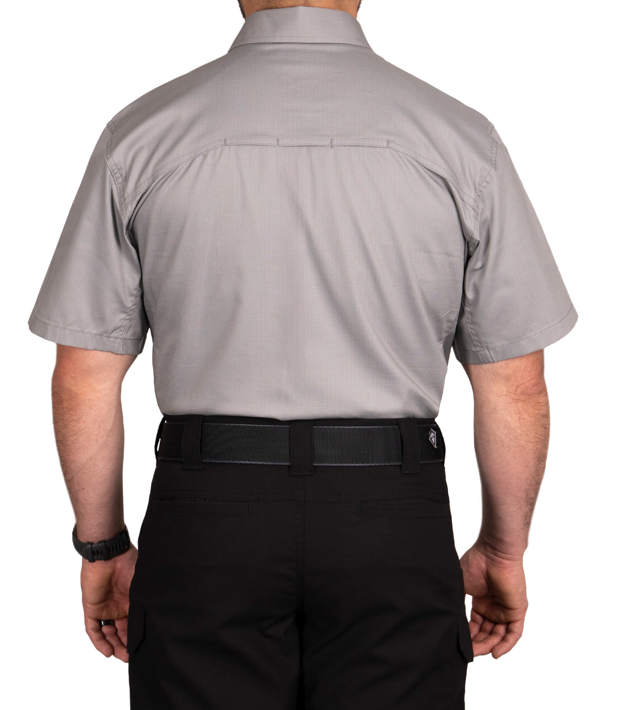 Back of Men's V2 Tactical Short Sleeve Shirt in Nickel Grey |color_nickel grey