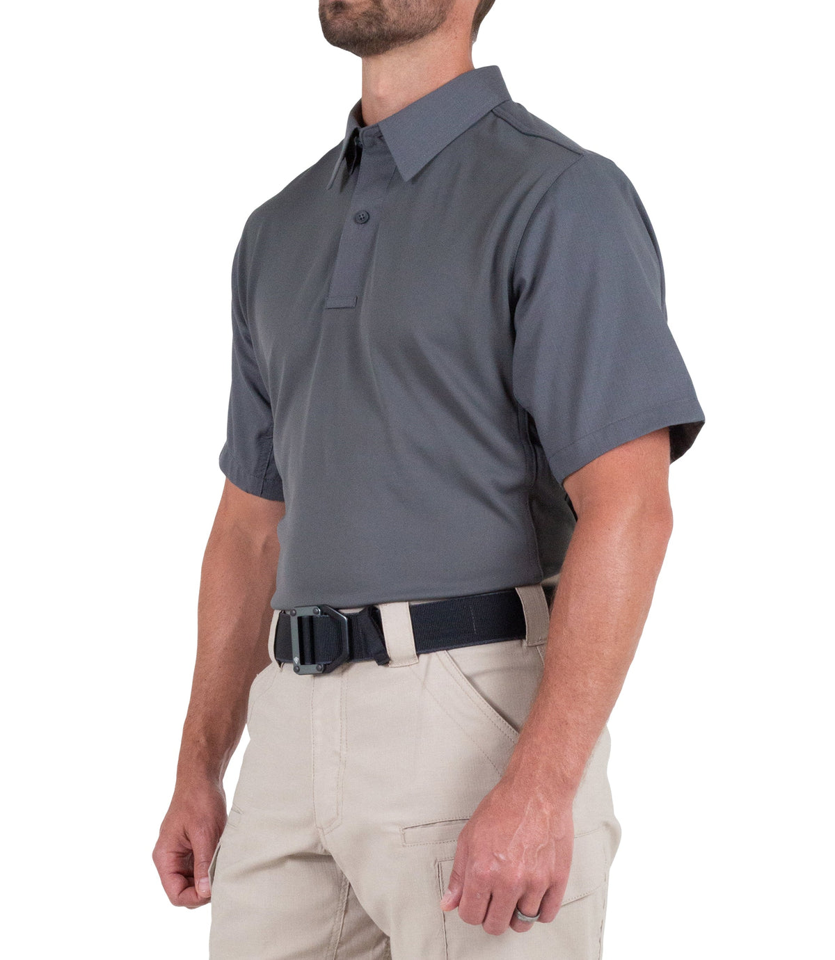 Side of Men's V2 Pro Performance Short Sleeve Shirt in Wolf Grey |color_wolf grey