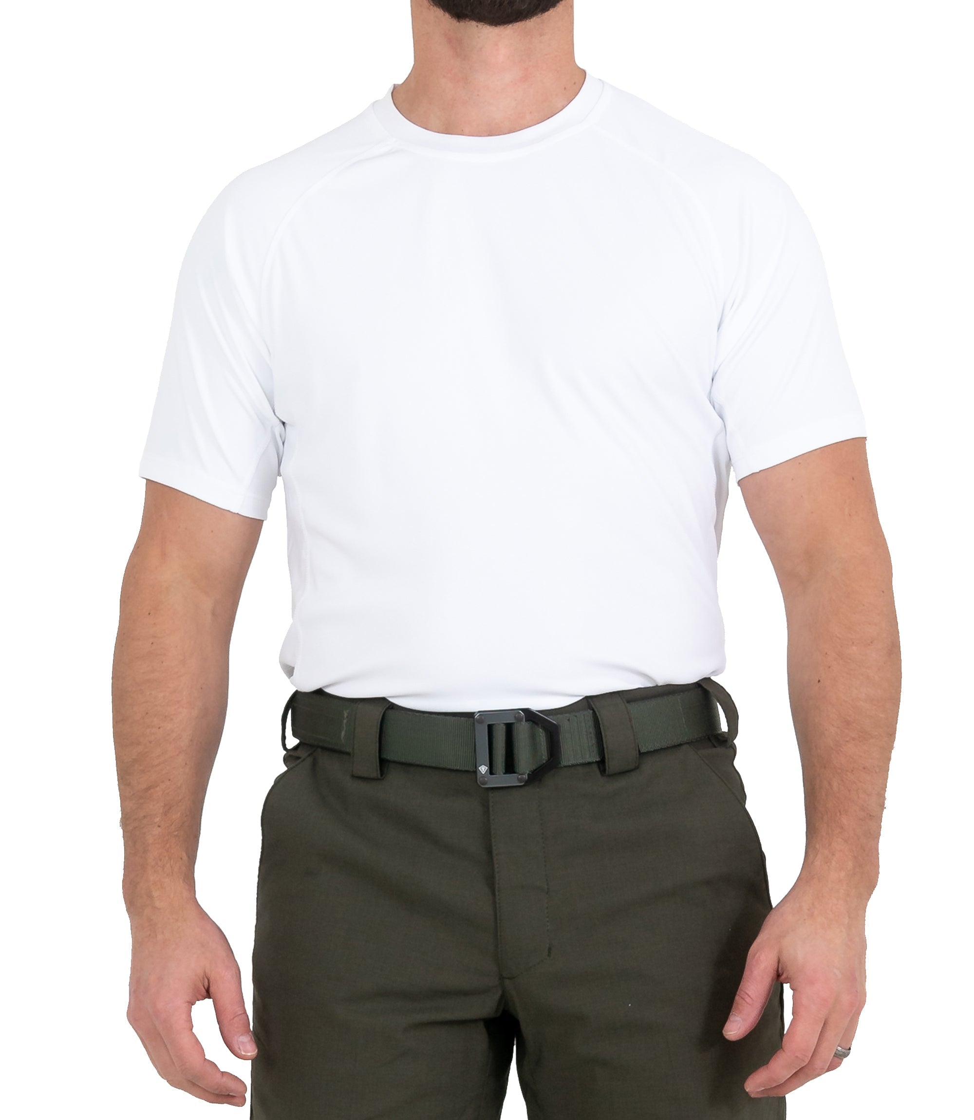 Front of Mens Performance Short Sleeve T-Shirt in White |color_white