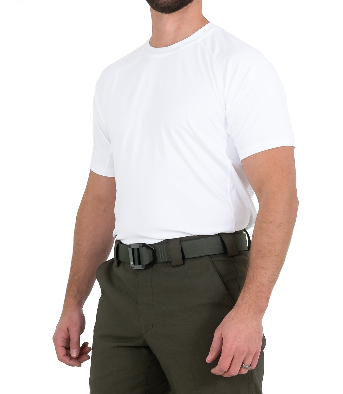 Side of Mens Performance Short Sleeve T-Shirt in White |color_white