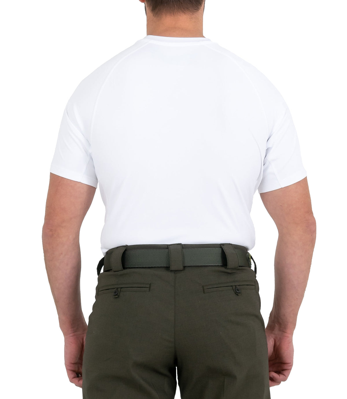 Back of Mens Performance Short Sleeve T-Shirt in White |color_white