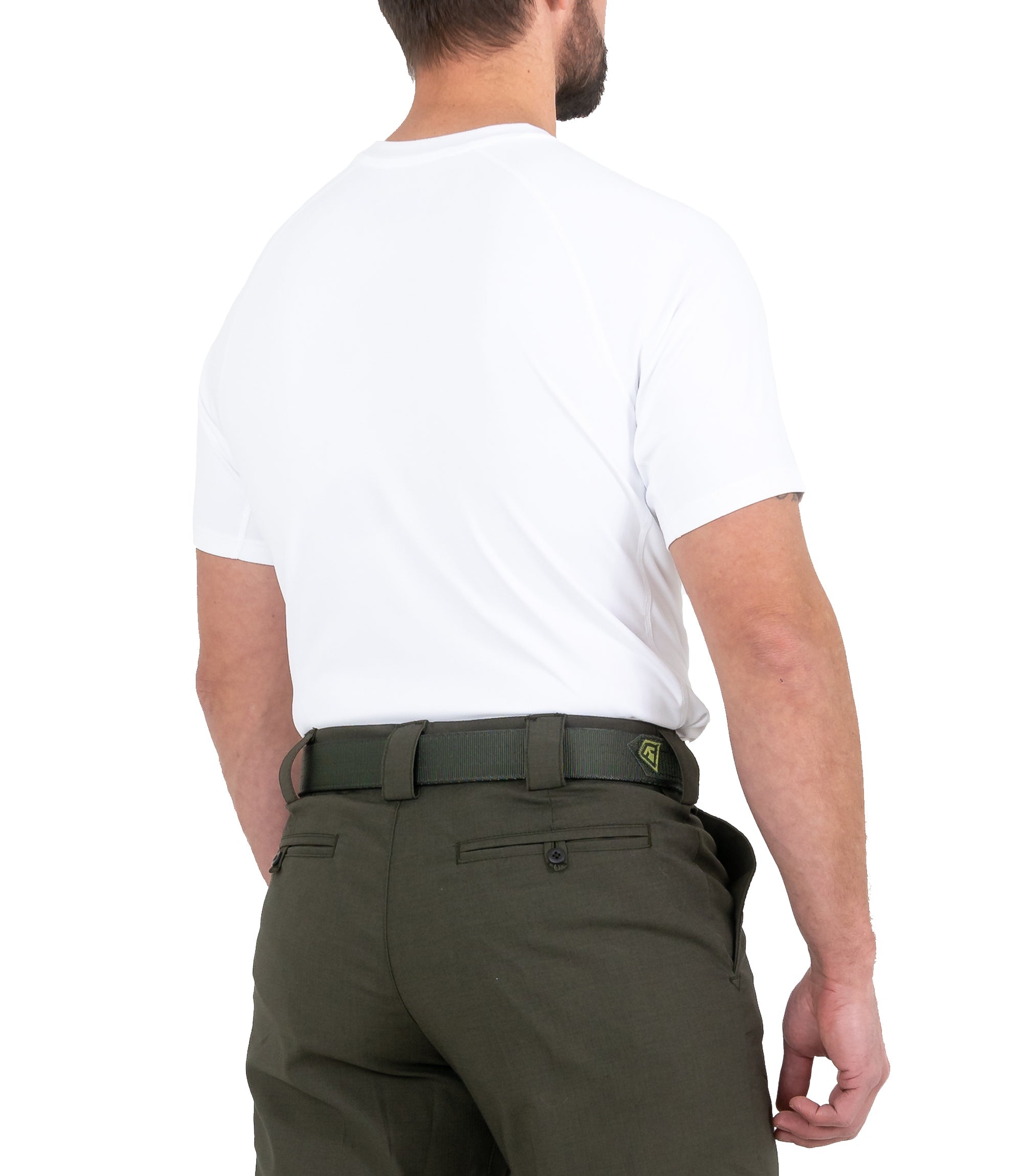 Side of Mens Performance Short Sleeve T-Shirt in White |color_white