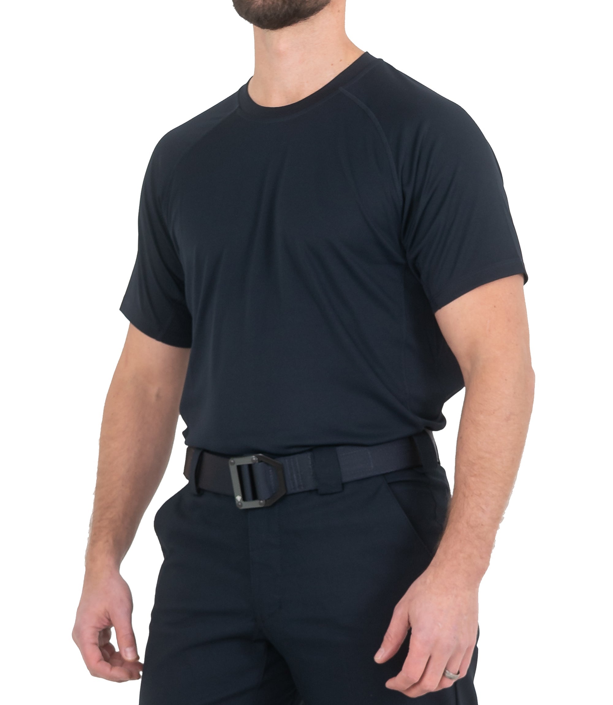 Side of Mens Performance Short Sleeve T-Shirt in Midnight Navy |color_midnight navy