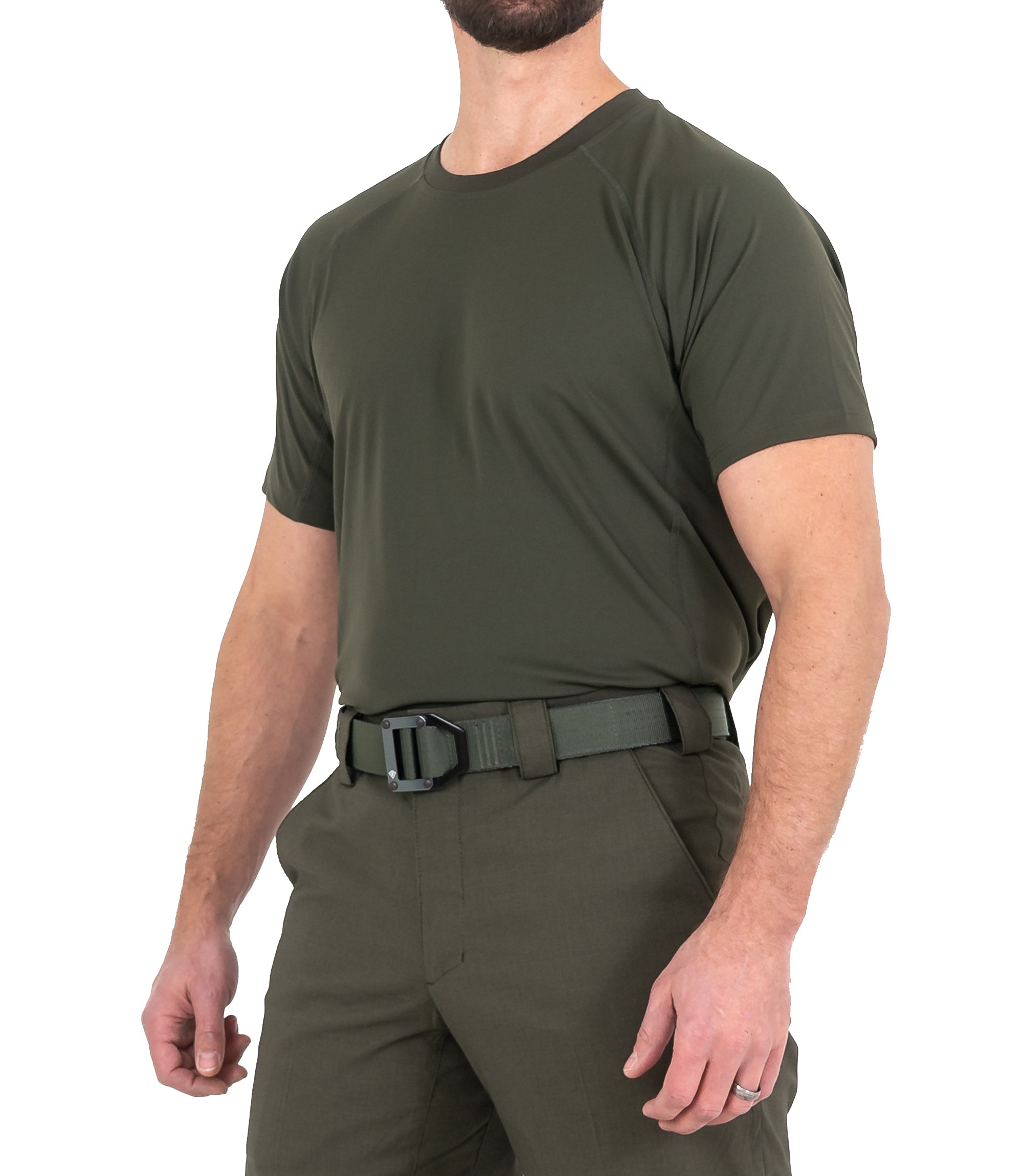 Side of Mens Performance Short Sleeve T-Shirt in OD Green |color_od green