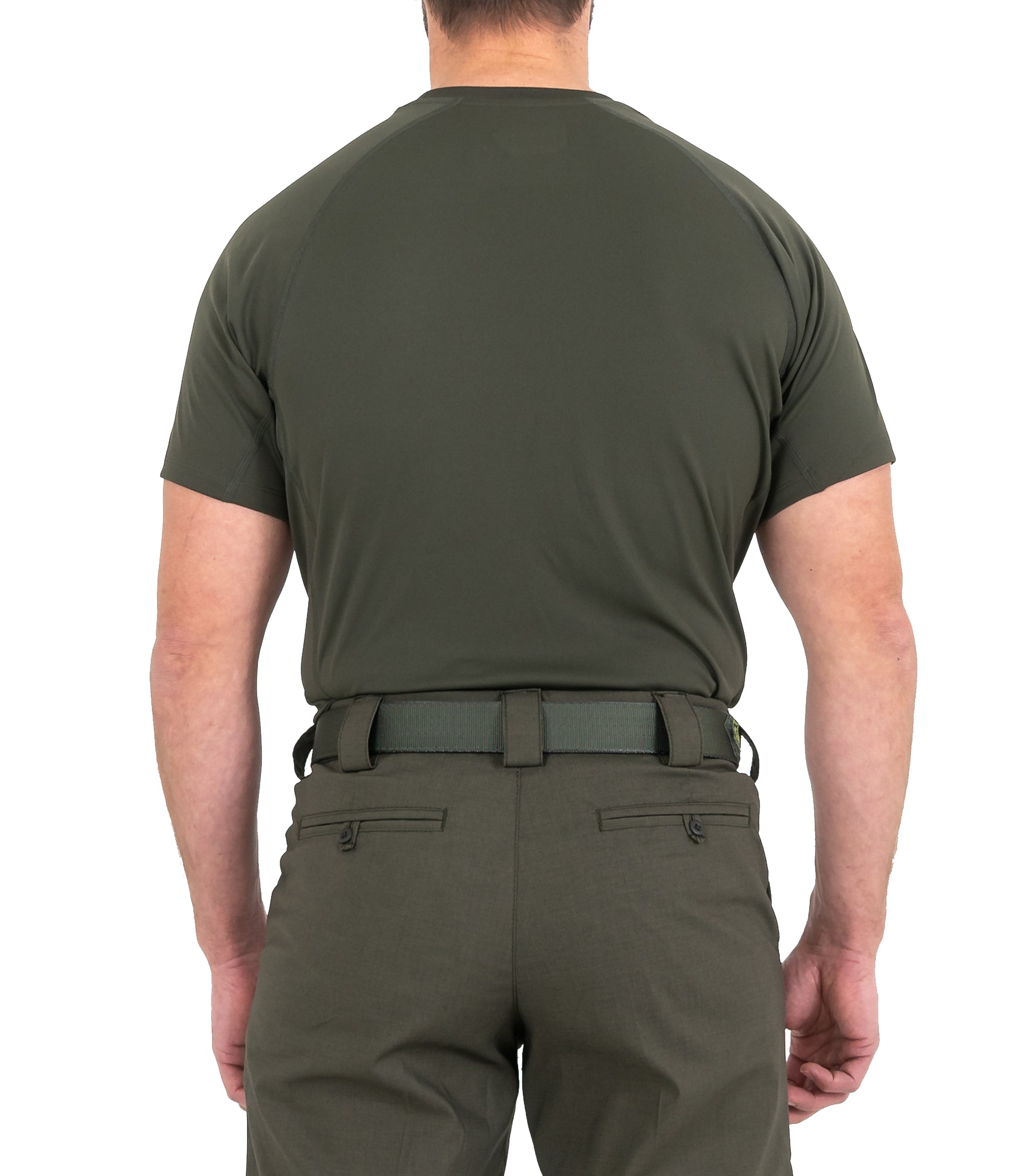 Back of Mens Performance Short Sleeve T-Shirt in OD Green |color_od green