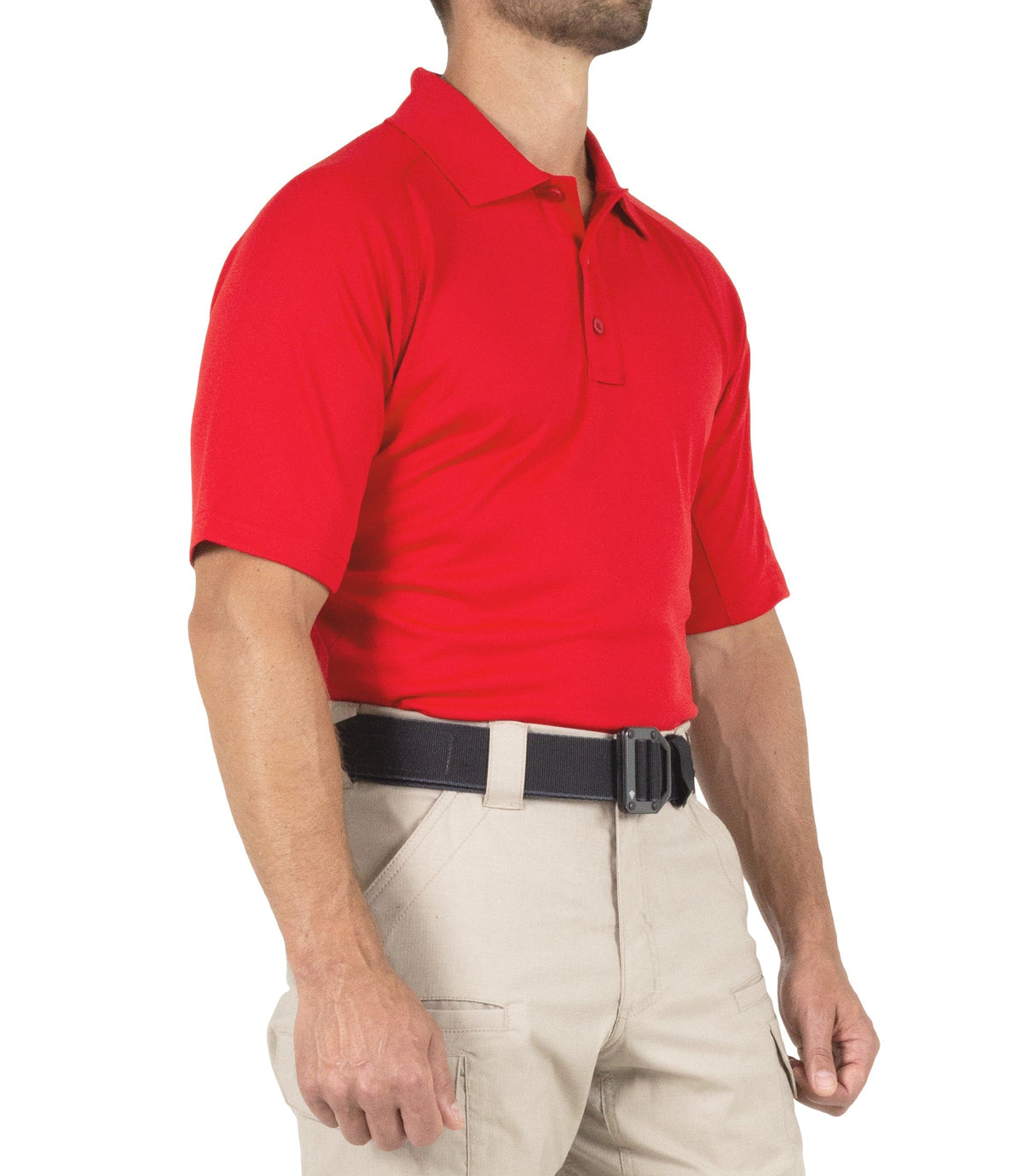 Side of Men's Performance Short Sleeve Polo in Red |color_red