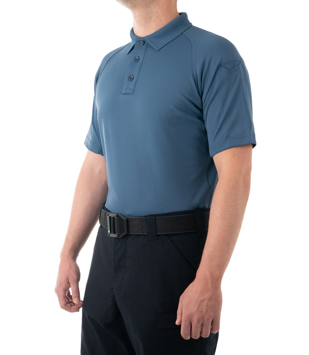 Side of Men's Performance Short Sleeve Polo in French Blue |color_french blue