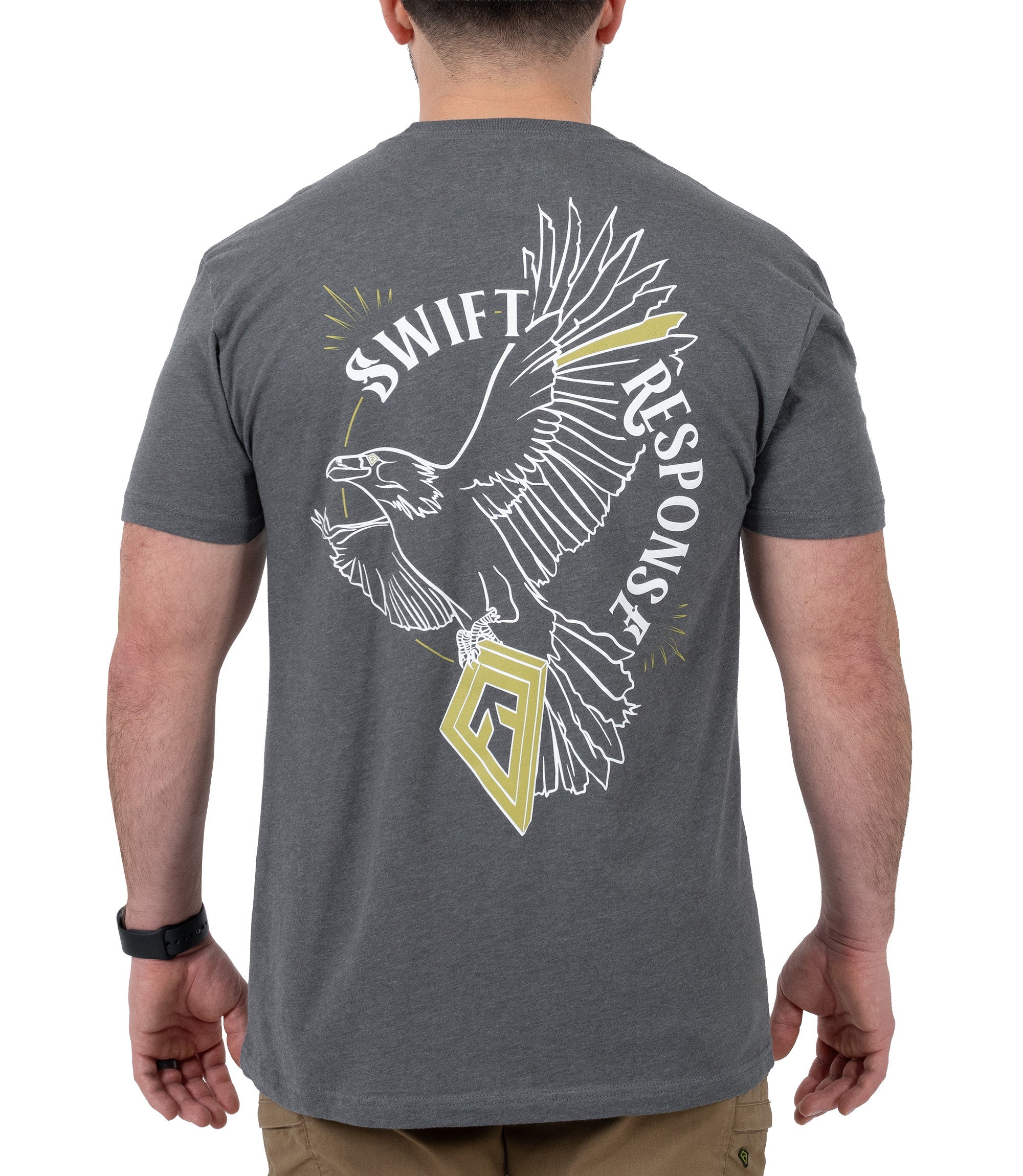 Back view of Swift Response T-shirt in color Heather Gray |color_heather grey