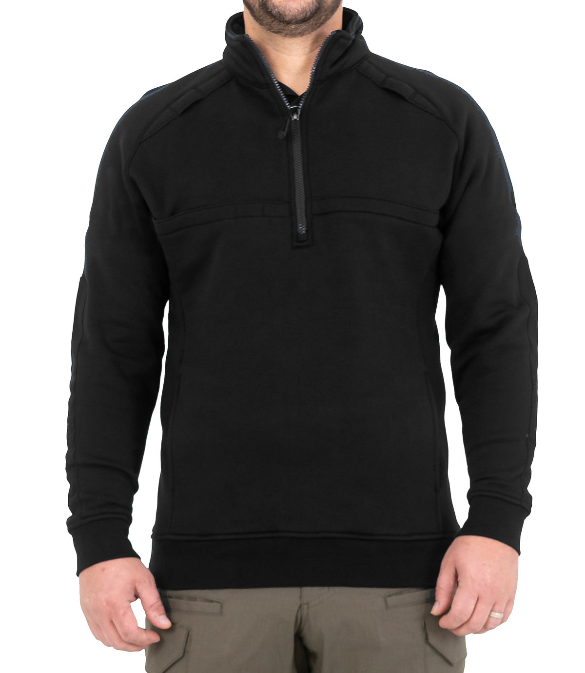 Front of Mens Cotton Job Shirt Quarter Zip in Black |color_black