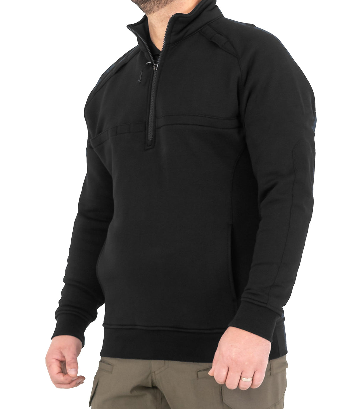 Side of Mens Cotton Job Shirt Quarter Zip in Black |color_black