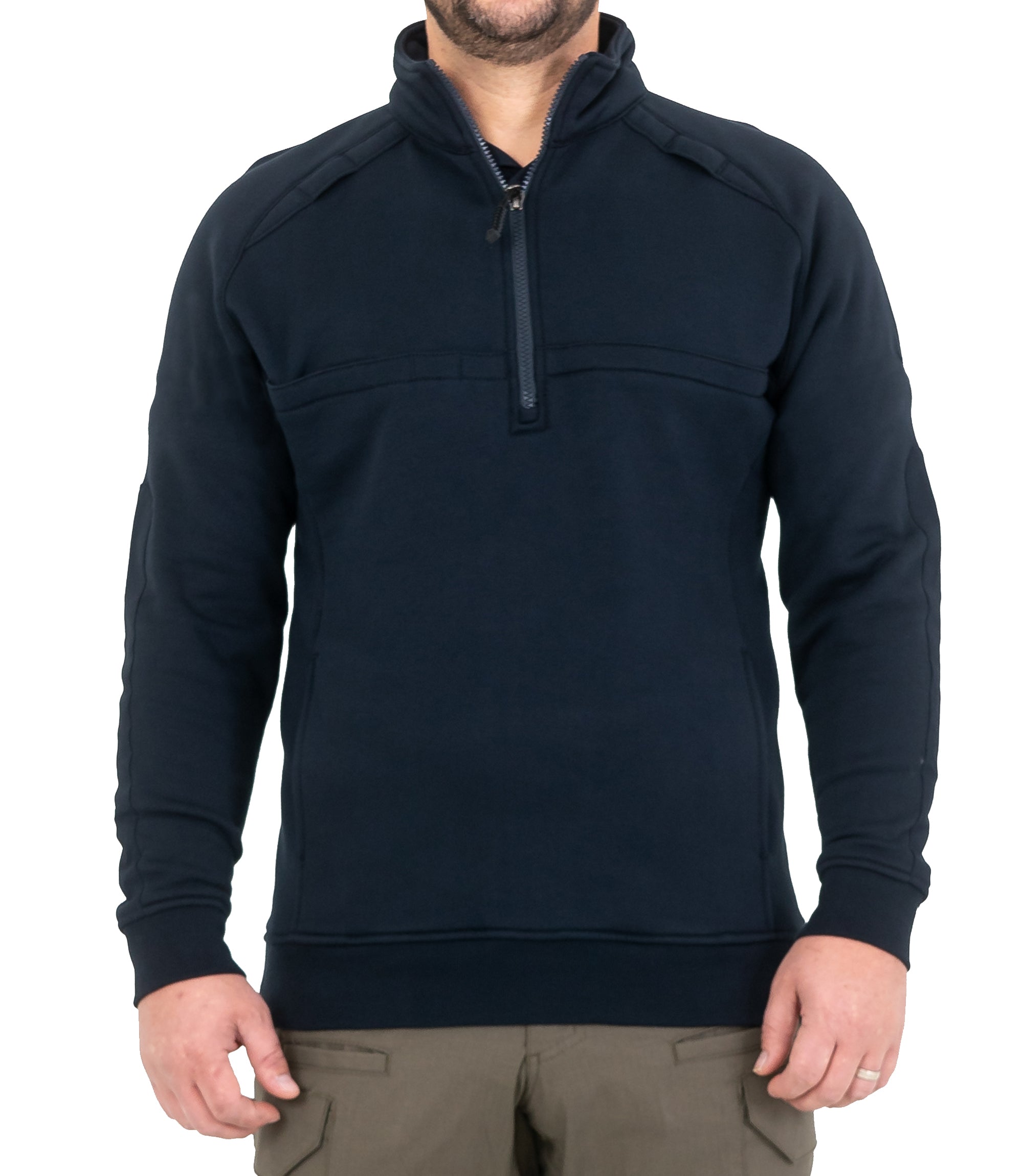 Front of Mens Cotton Job Shirt Quarter Zip in Midnight Navy |color_midnight navy