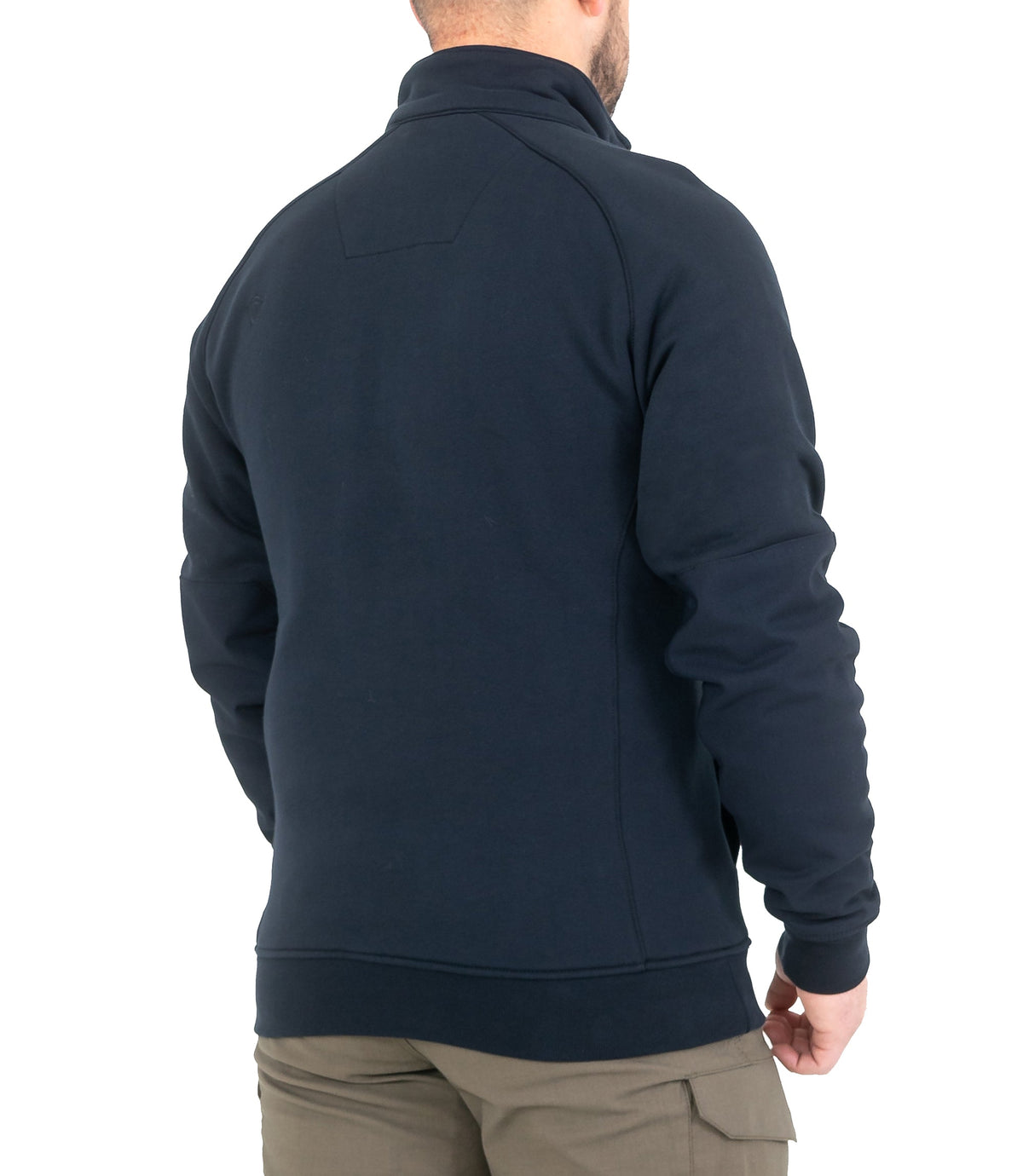 Side of Mens Cotton Job Shirt Quarter Zip in Midnight Navy |color_midnight navy
