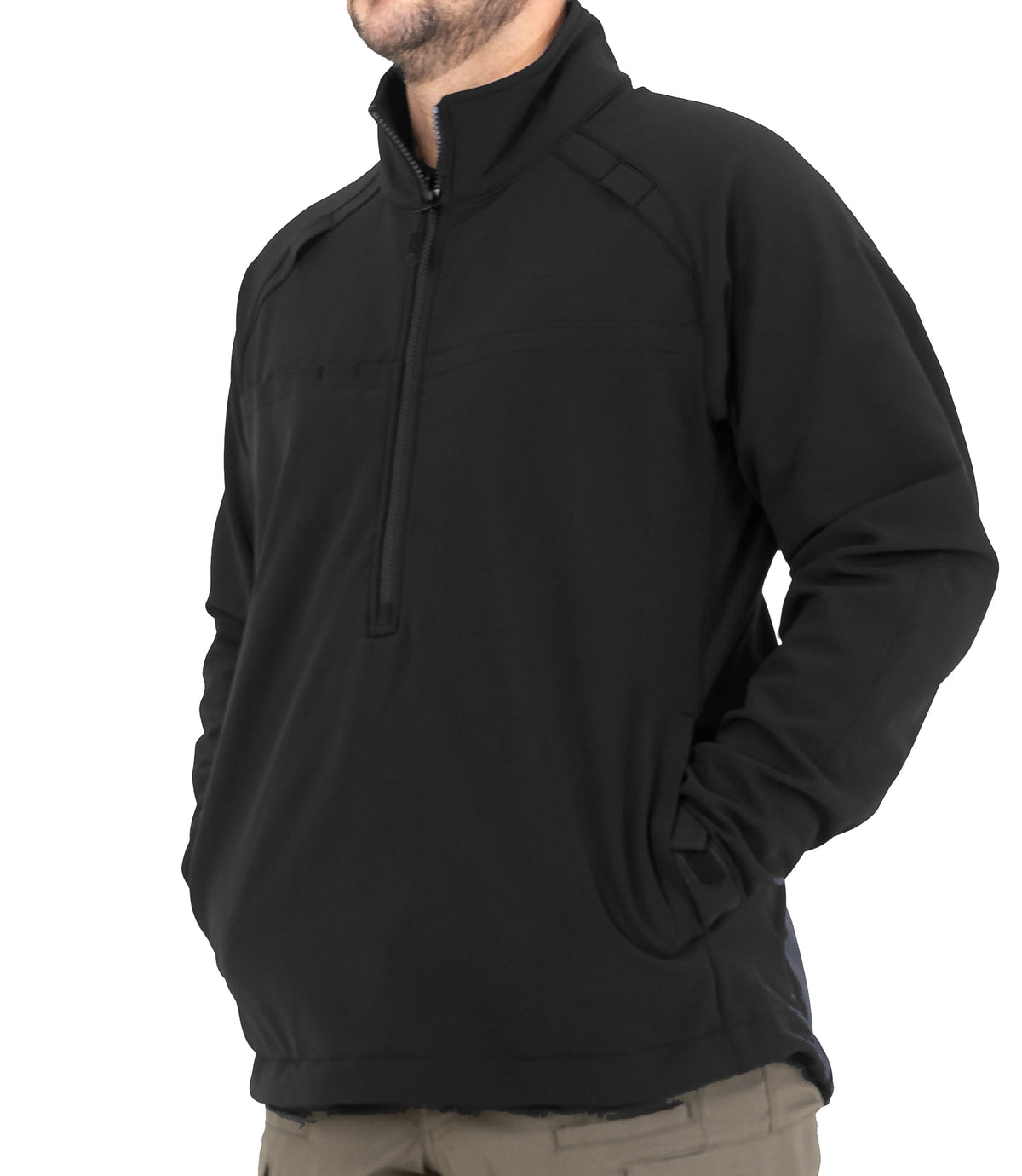 Front Pockets of Mens Tactix Softshell Pullover in Black |color_black