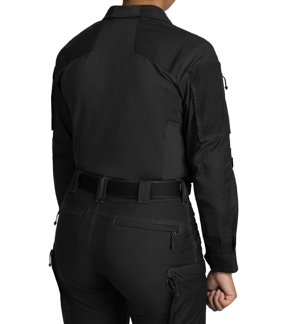 Back Side of Women's Defender Shirt in Black |color_black