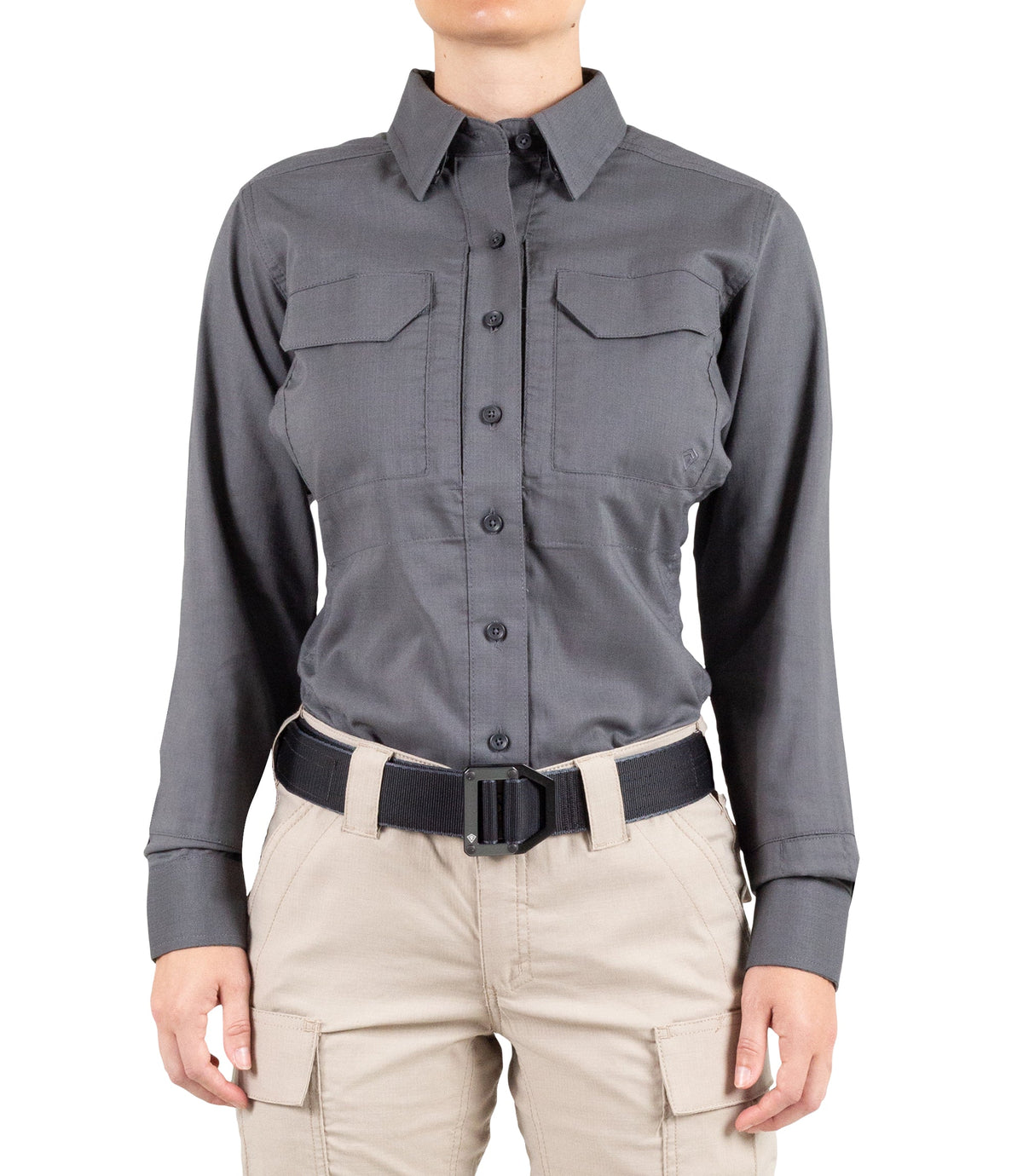 Front of Women's V2 Tactical Long Sleeve Shirt in Wolf Grey |color_wolf grey