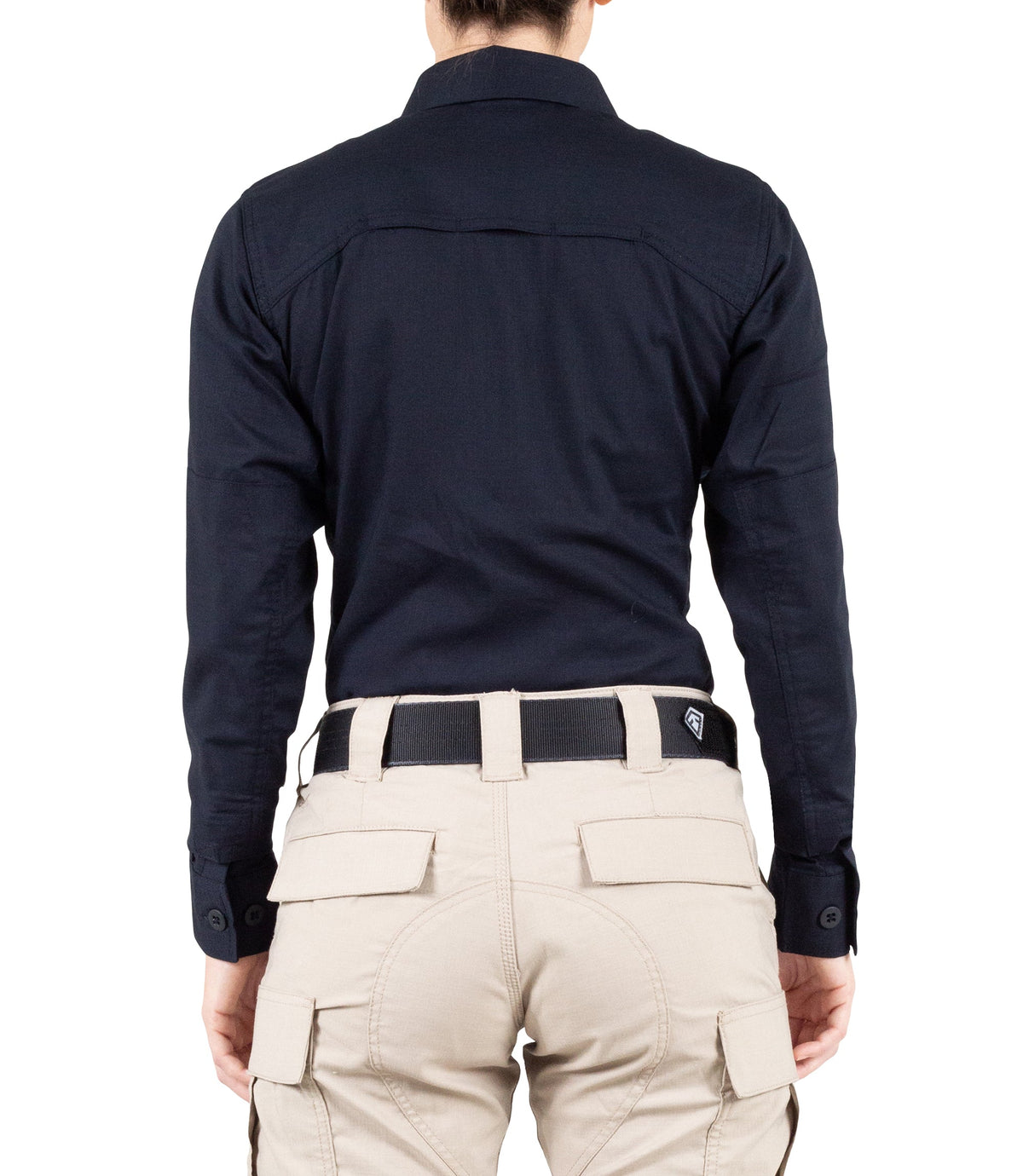 Back of Women's V2 BDU Long Sleeve Shirt in Midnight Navy |color_midnight navy