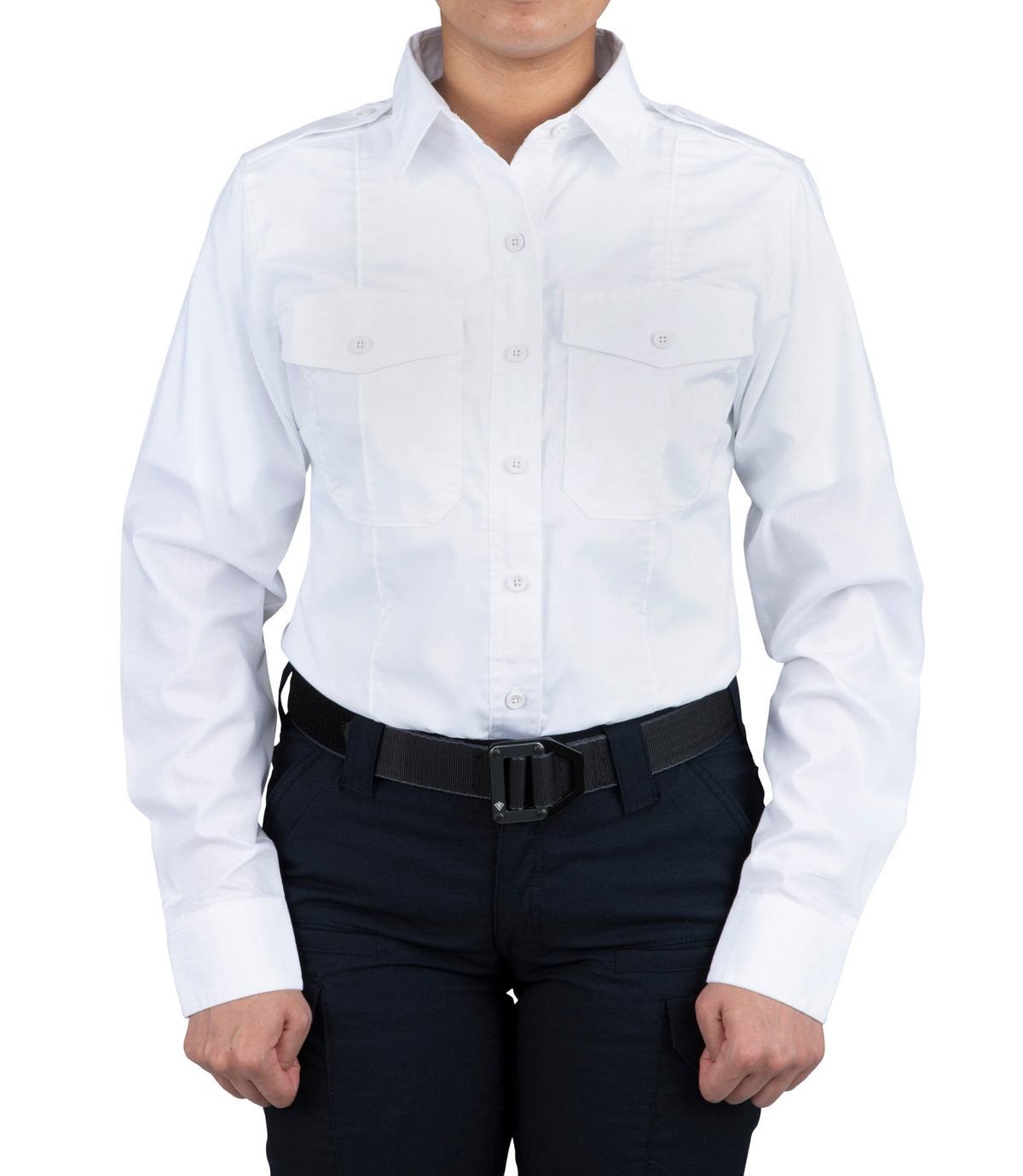 Front of Women's Pro Duty Uniform Shirt in White |color_white