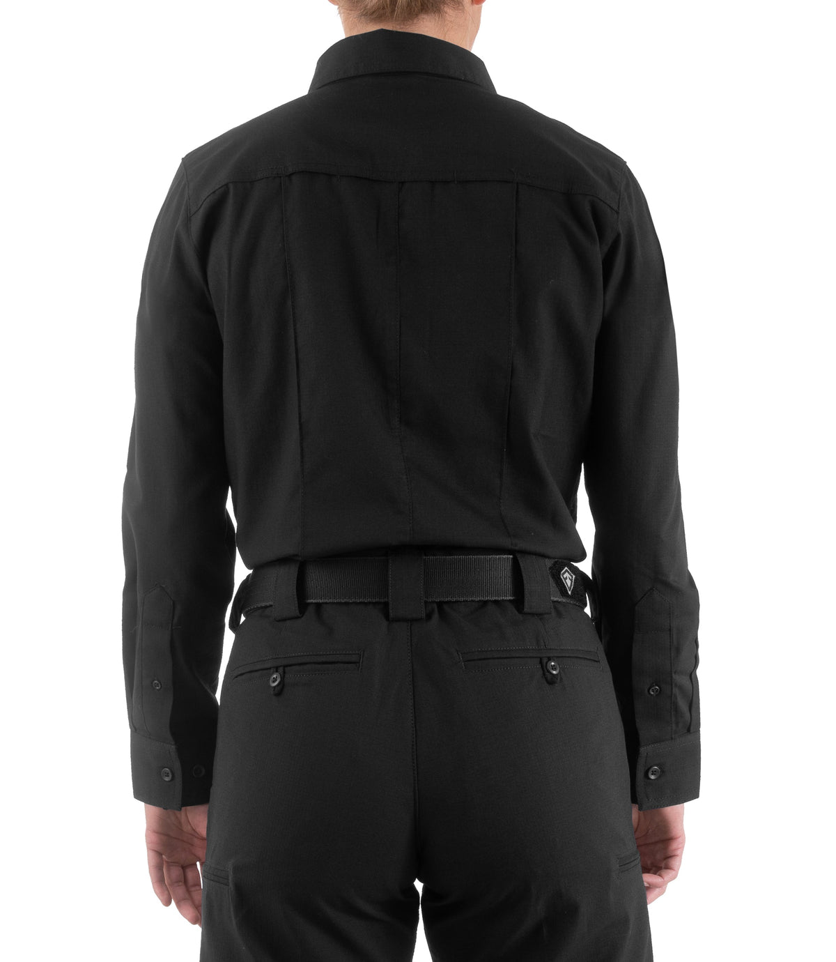Back of Women's Pro Duty Uniform Shirt in Black |color_black
