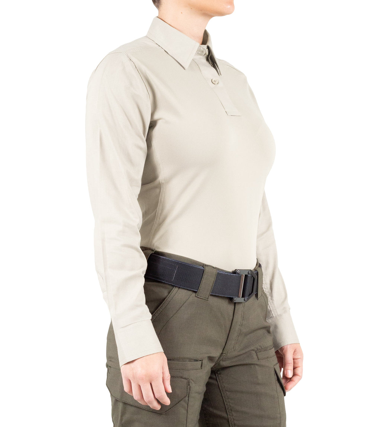 Side of Women's V2 Pro Performance Shirt in Silver Tan |color_silver tan