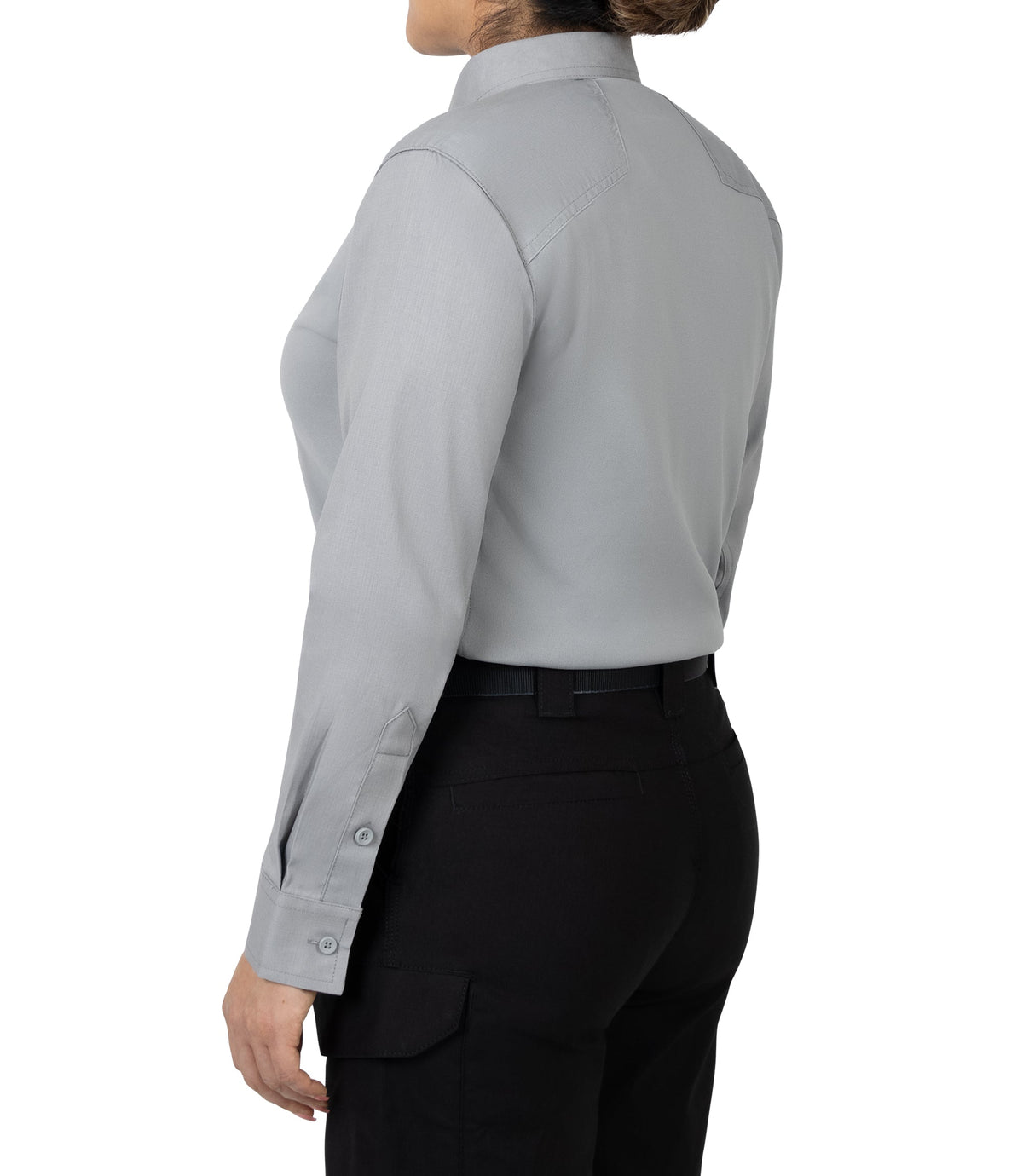 Side of Women's V2 Pro Performance Shirt in nickel grey |color_nickel grey