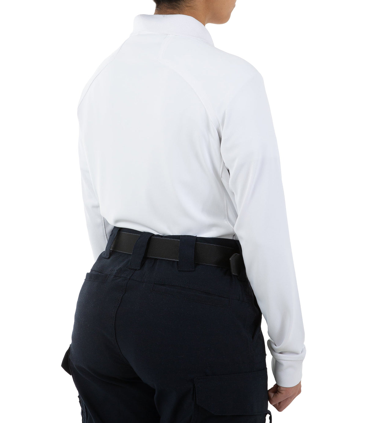 Side of Women's Performance Long Sleeve Polo in White |color_white