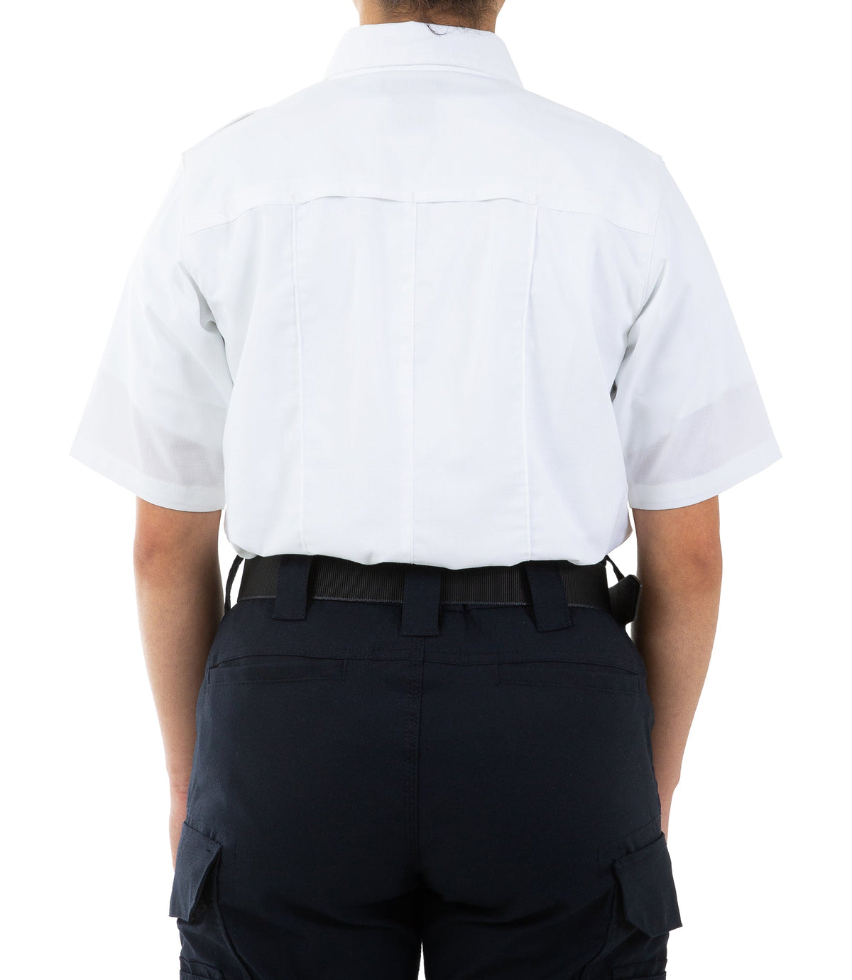 Back of Women's Pro Duty Uniform Short Sleeve Shirt in White |color_white