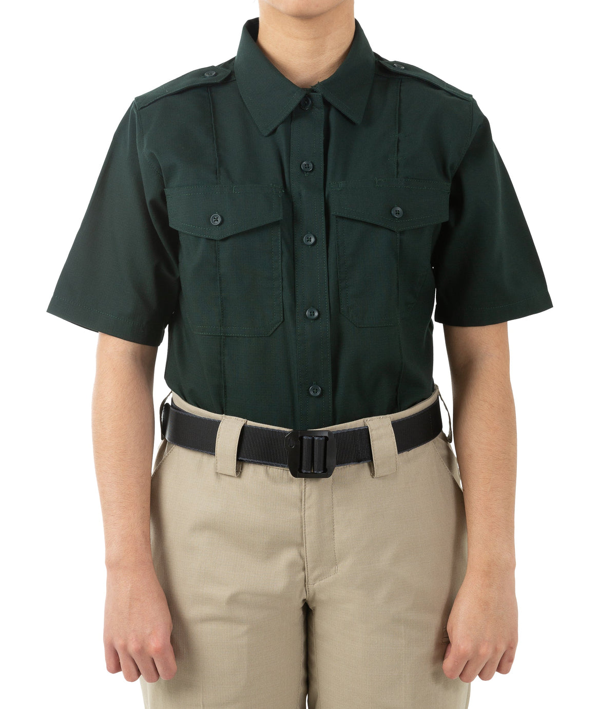 Front of Women's Pro Duty Uniform Short Sleeve Shirt in Spruce Green |color_spruce green