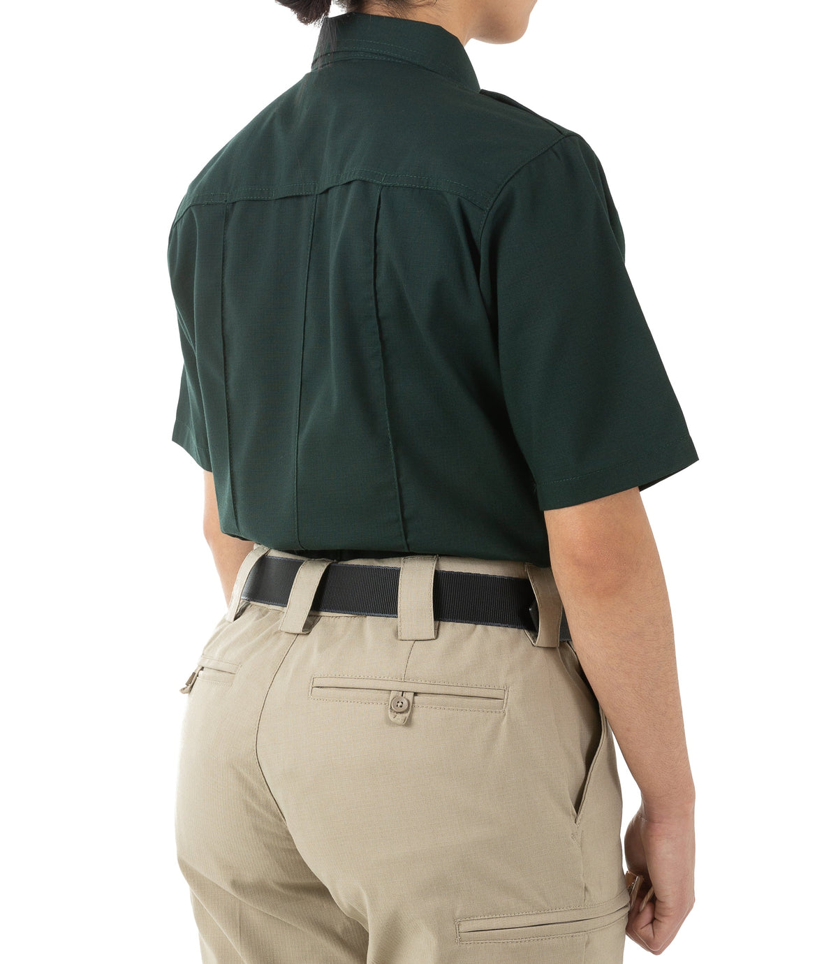 Side of Women's Pro Duty Uniform Short Sleeve Shirt in Spruce Green |color_spruce green