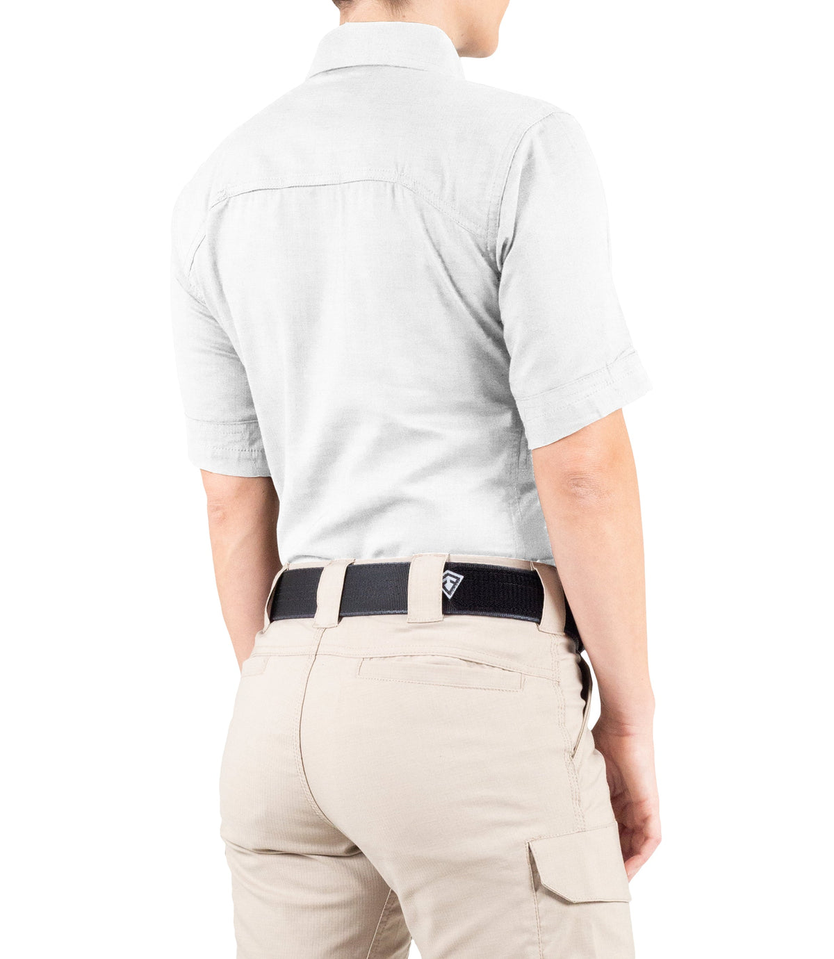 Side of Women's V2 Tactical Short Sleeve Shirt in White |color_white