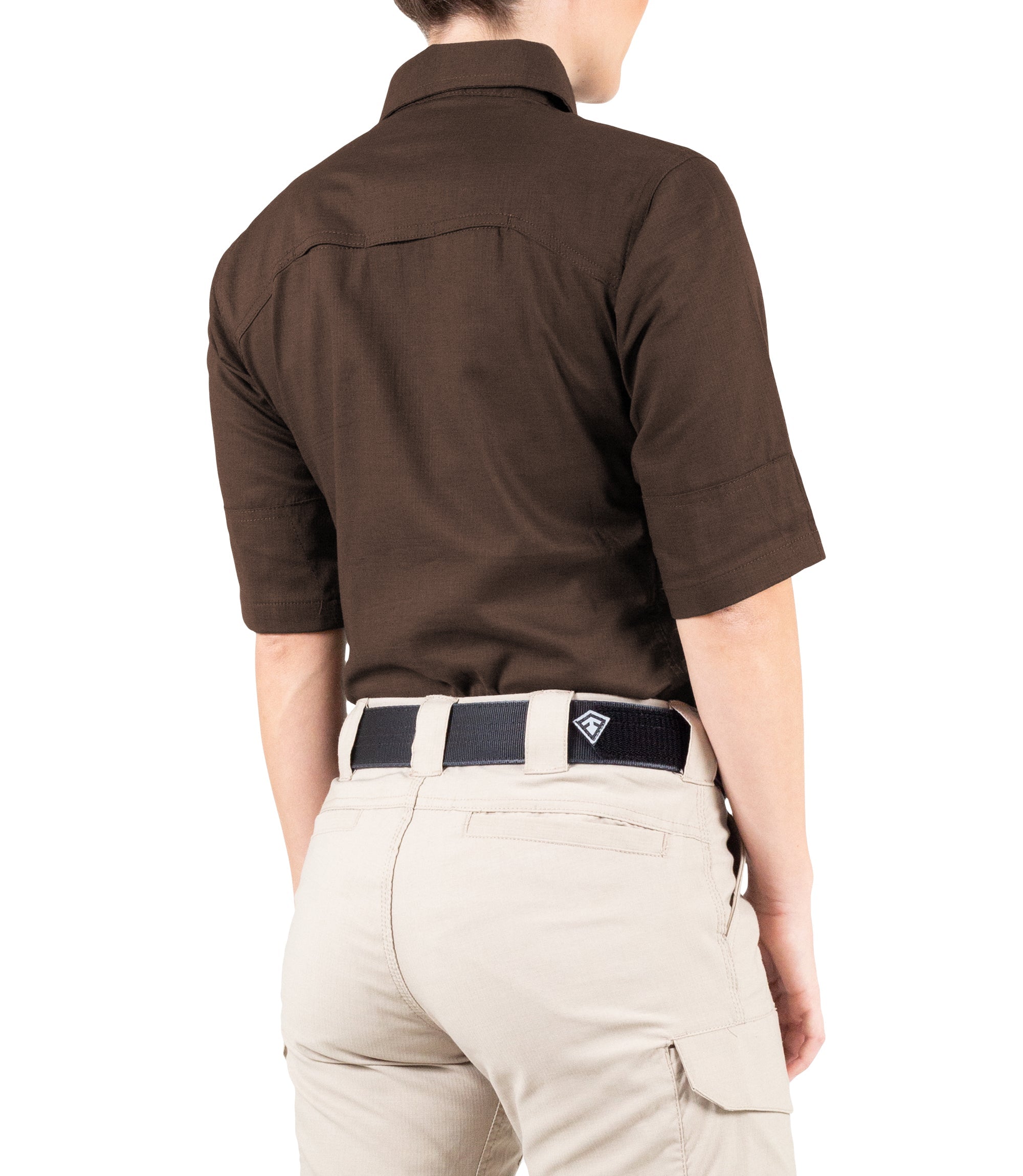 Side of Women's V2 Tactical Short Sleeve Shirt in Kodiak Brown|color_kodiak brown
