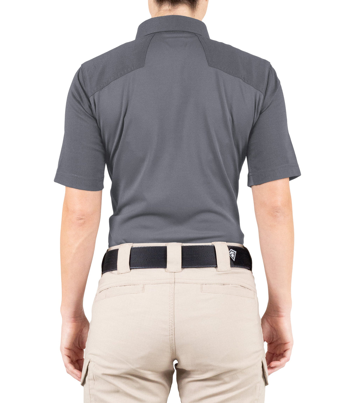 Back of Women's V2 Pro Performance Short Sleeve Shirt in Wolf Grey |color_wolf grey