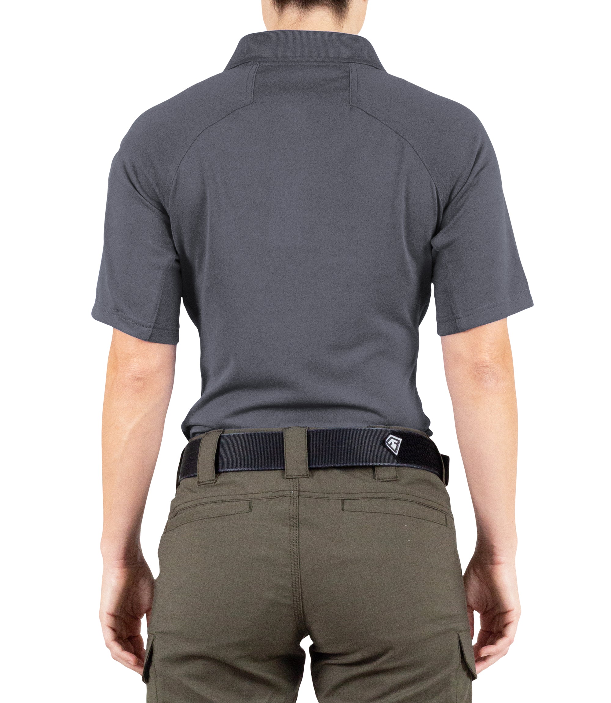 Back of Women's Performance Short Sleeve Polo in Asphalt |color_asphalt