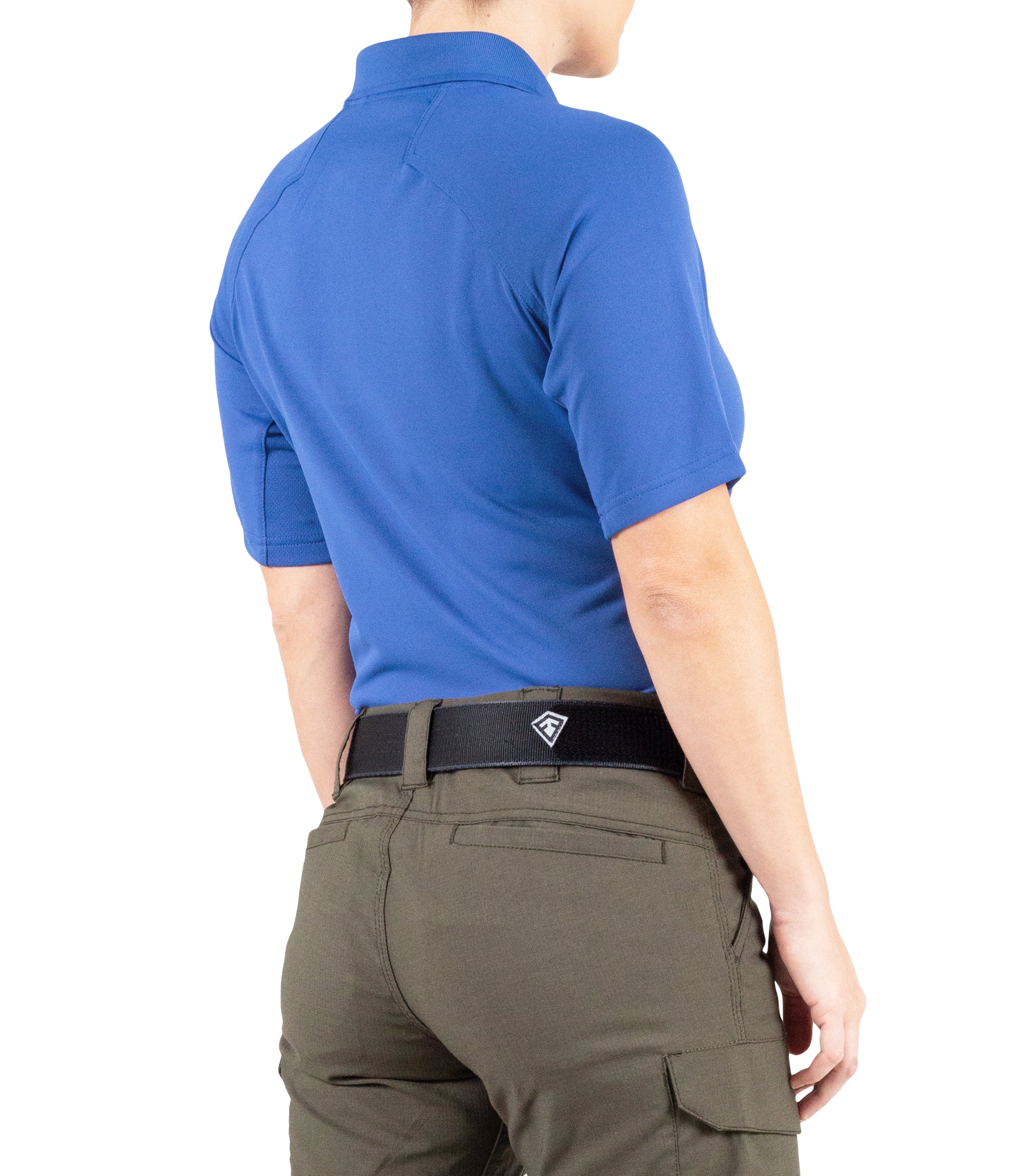 Side of Women's Performance Short Sleeve Polo in Academy Blue |color_academy blue
