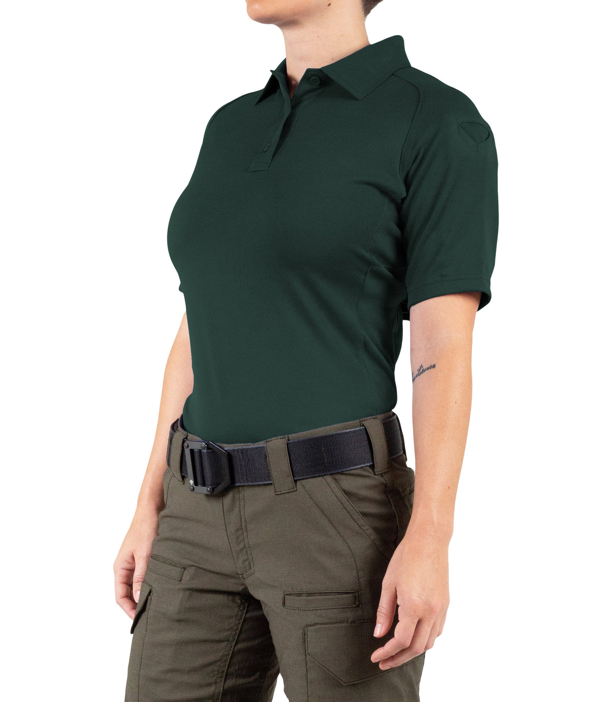 Side of Women's Performance Short Sleeve Polo in Spruce Green |color_spruce green