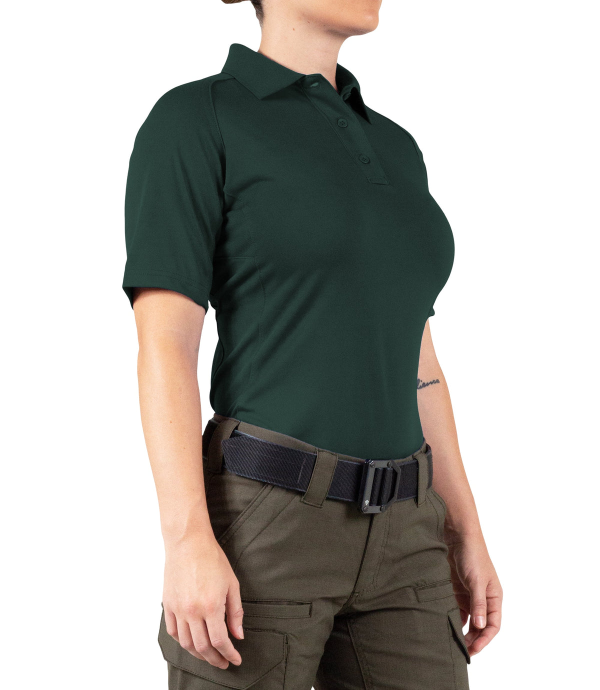 Side of Women's Performance Short Sleeve Polo in Spruce Green |color_spruce green