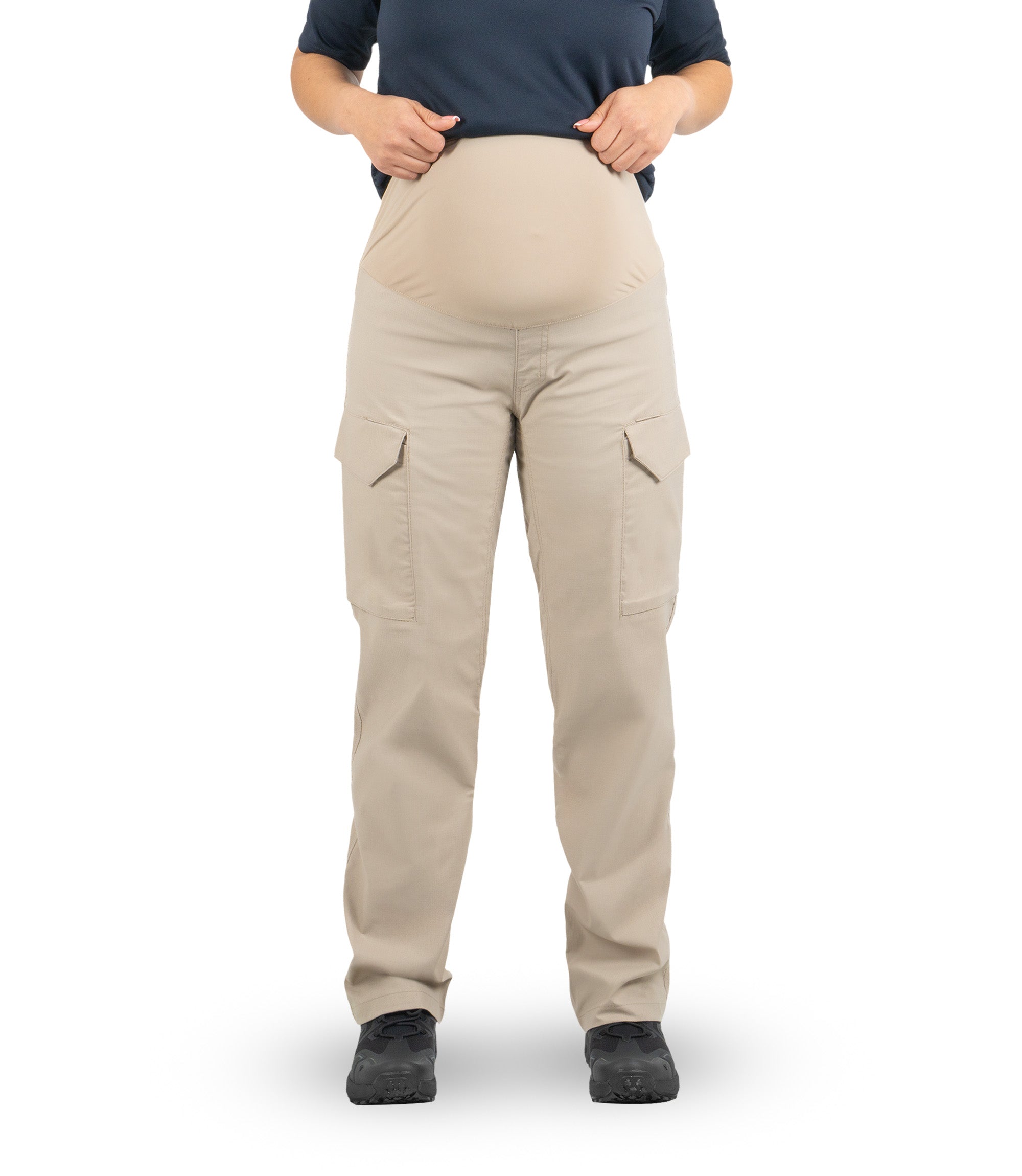 Front view of Women's V2 Tactical Maternity Pant in khaki |color_khaki