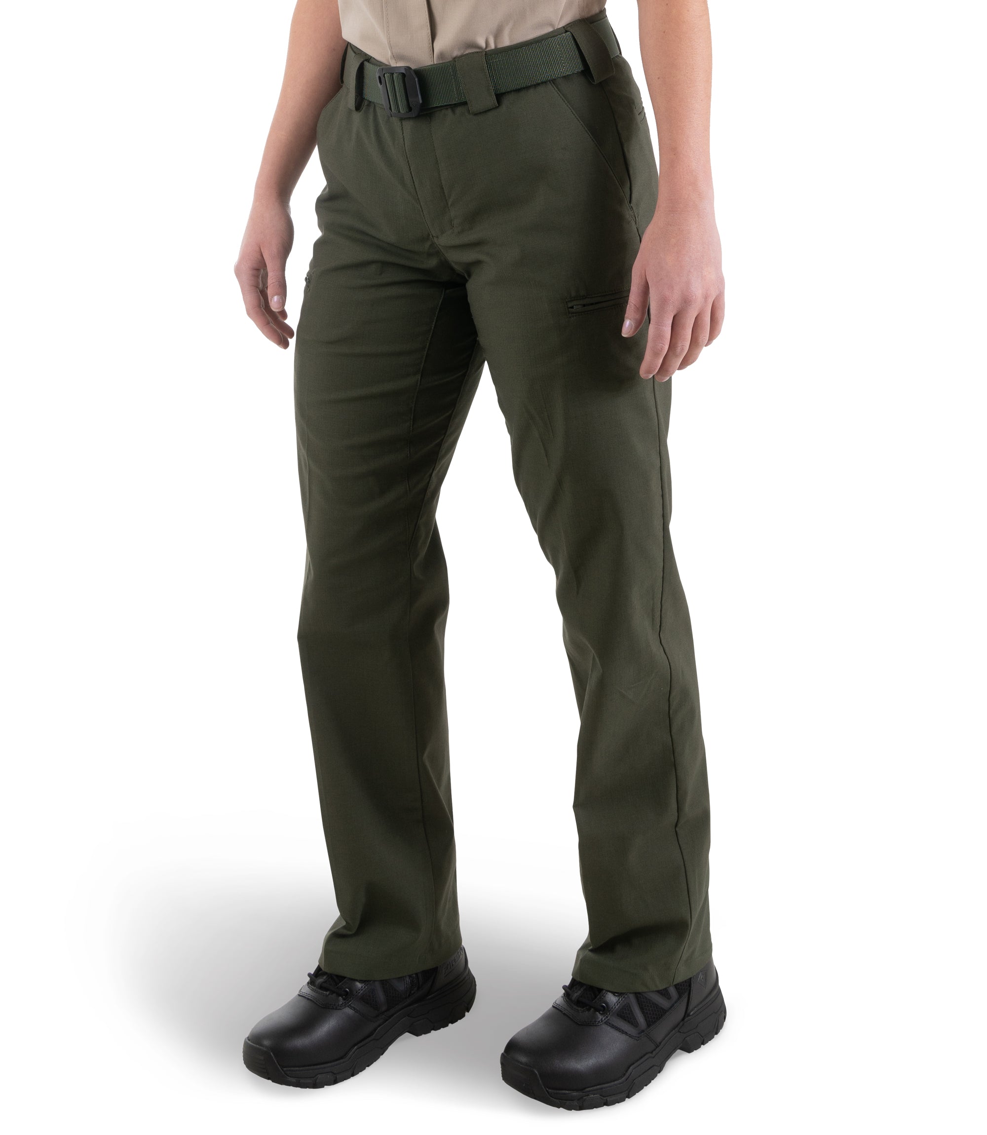 Side of Women's V2 PRO DUTY 6 Pocket Pant in OD Green |color_od green