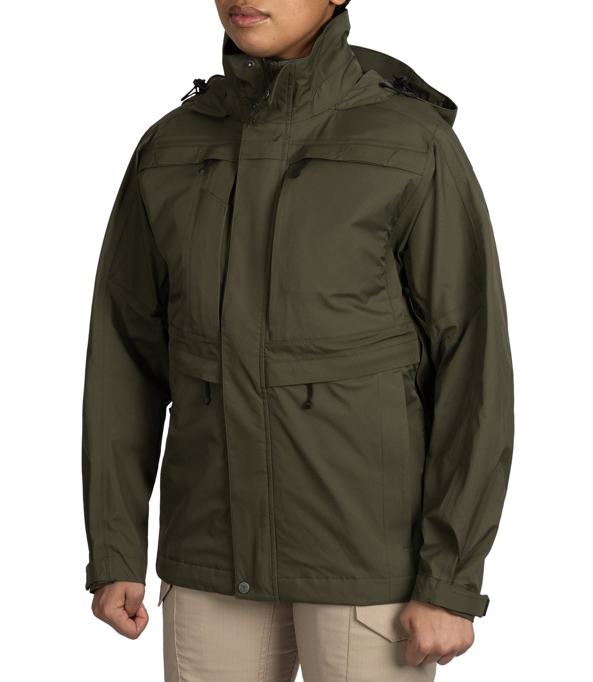 Left front side view of Womens Tactix 3-In-1 System Parka in OD Green|color_od green