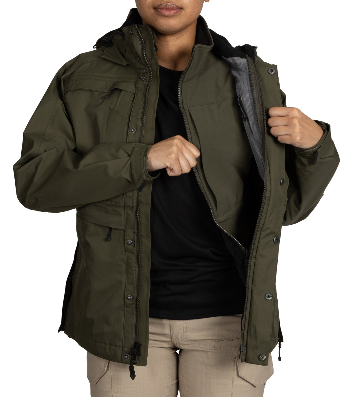 Interior 3-In-1 of Womens Tactix 3-In-1 System Parka in OD Green|color_od green