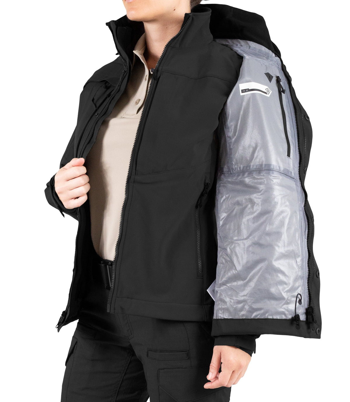 Front Softshell Jacket Zipper of Womens Tactix 3-In-1 System Parka in Black|color_black
